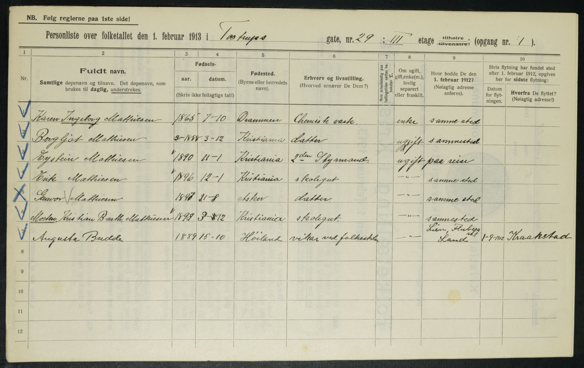 OBA, Municipal Census 1913 for Kristiania, 1913, p. 115288