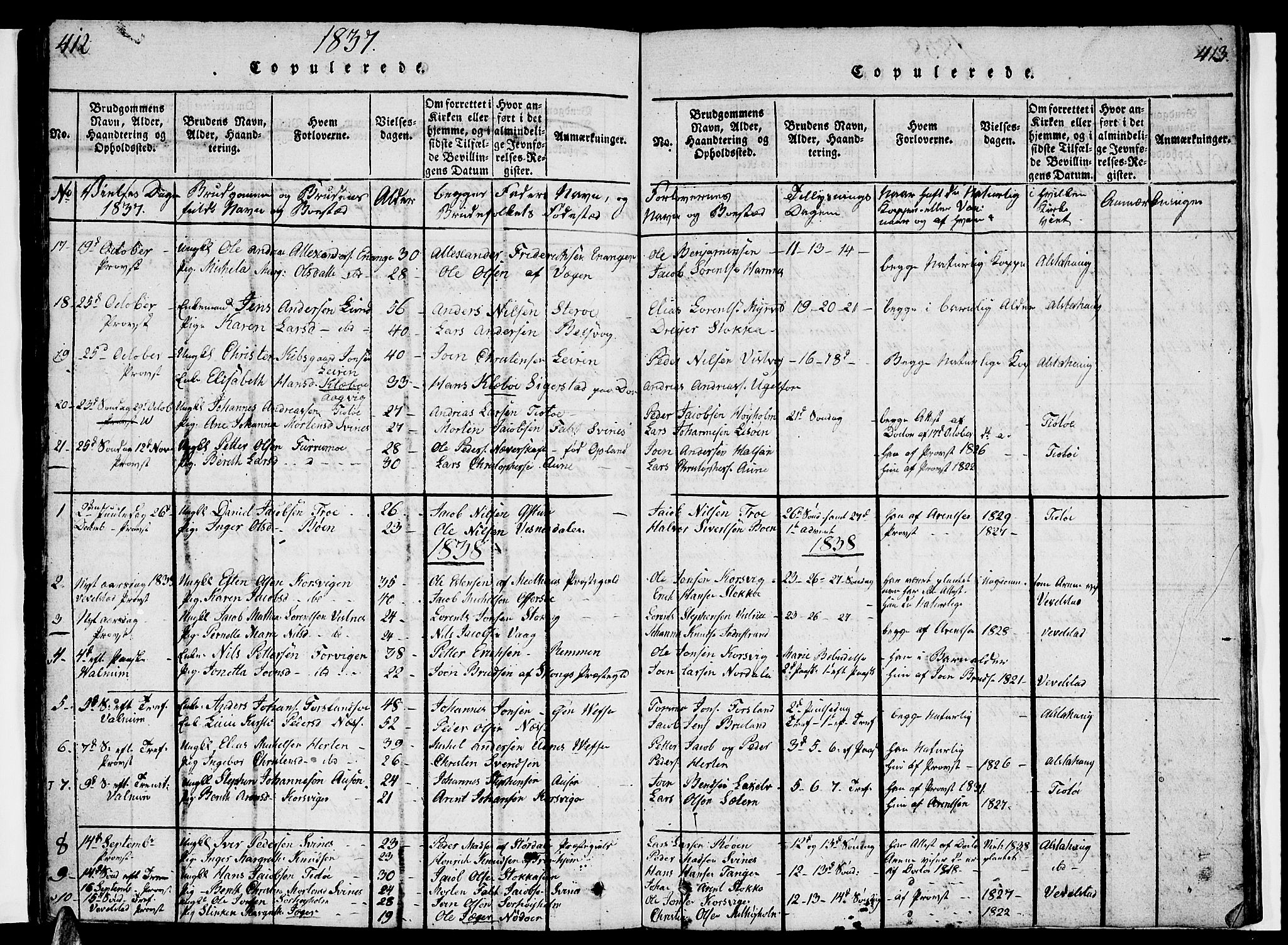 Ministerialprotokoller, klokkerbøker og fødselsregistre - Nordland, AV/SAT-A-1459/830/L0457: Parish register (copy) no. 830C01 /1, 1820-1842, p. 412-413