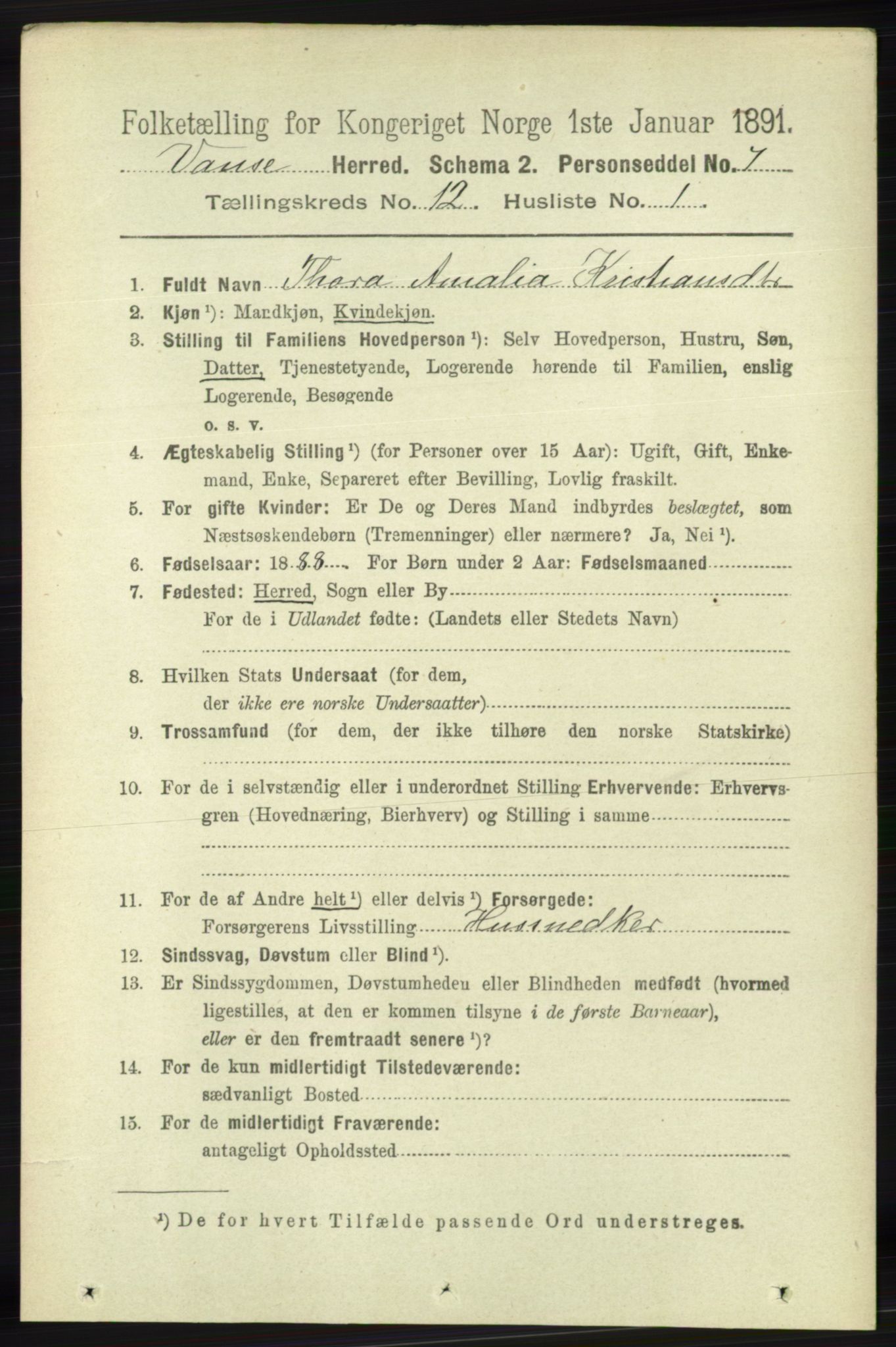 RA, 1891 census for 1041 Vanse, 1891, p. 6812