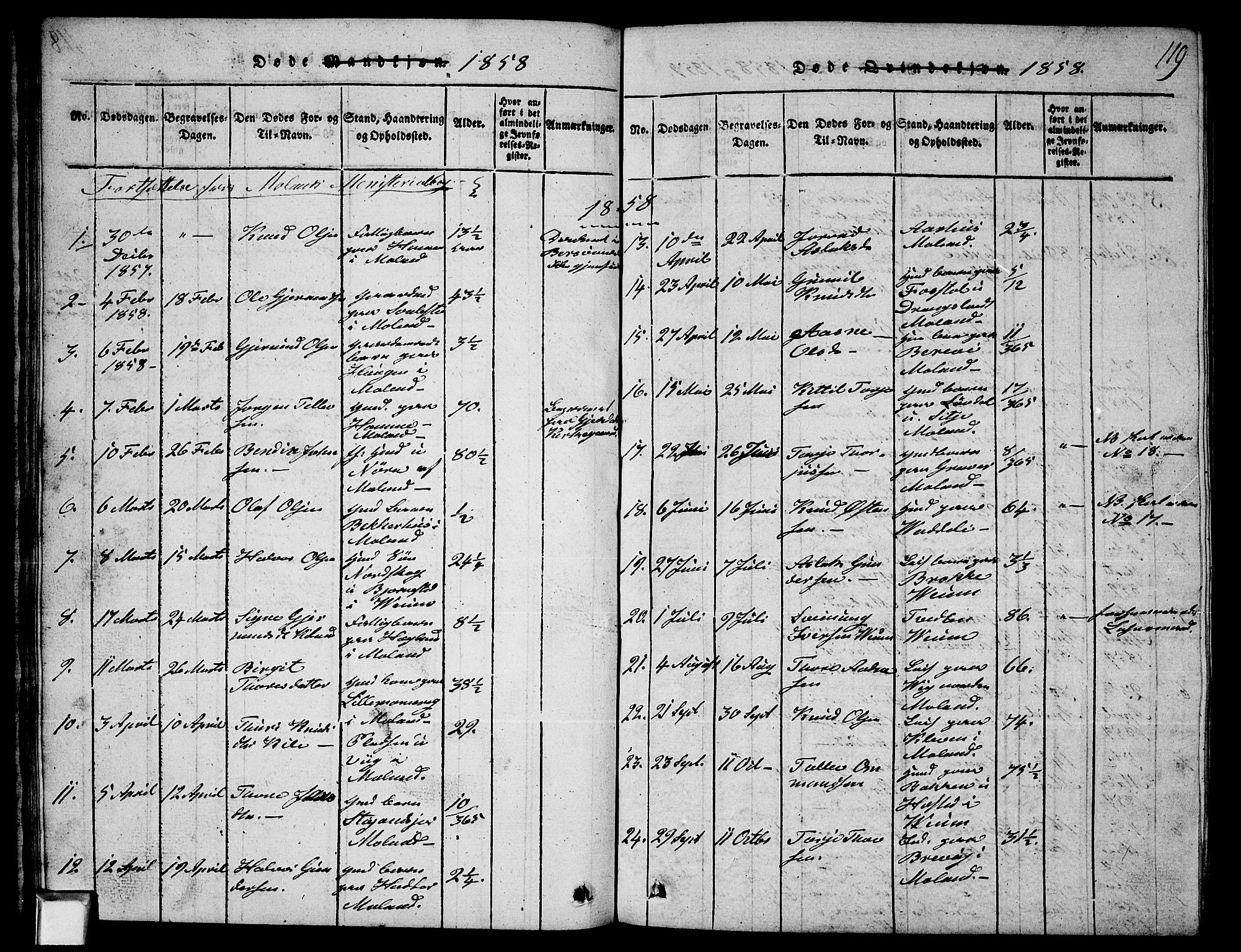 Fyresdal kirkebøker, SAKO/A-263/G/Ga/L0003: Parish register (copy) no. I 3, 1815-1863, p. 119