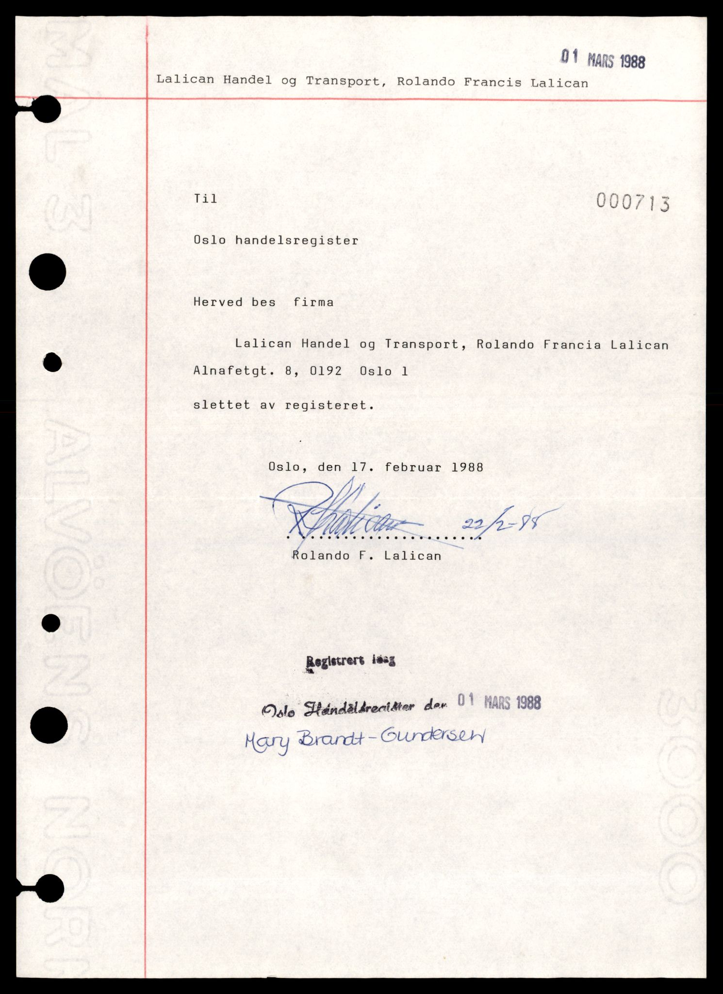Oslo byfogd, Handelsregisteret, AV/SAT-A-10867/G/Gb/Gbb/L0107: Registreringsmeldinger, L-N, 1988, p. 7