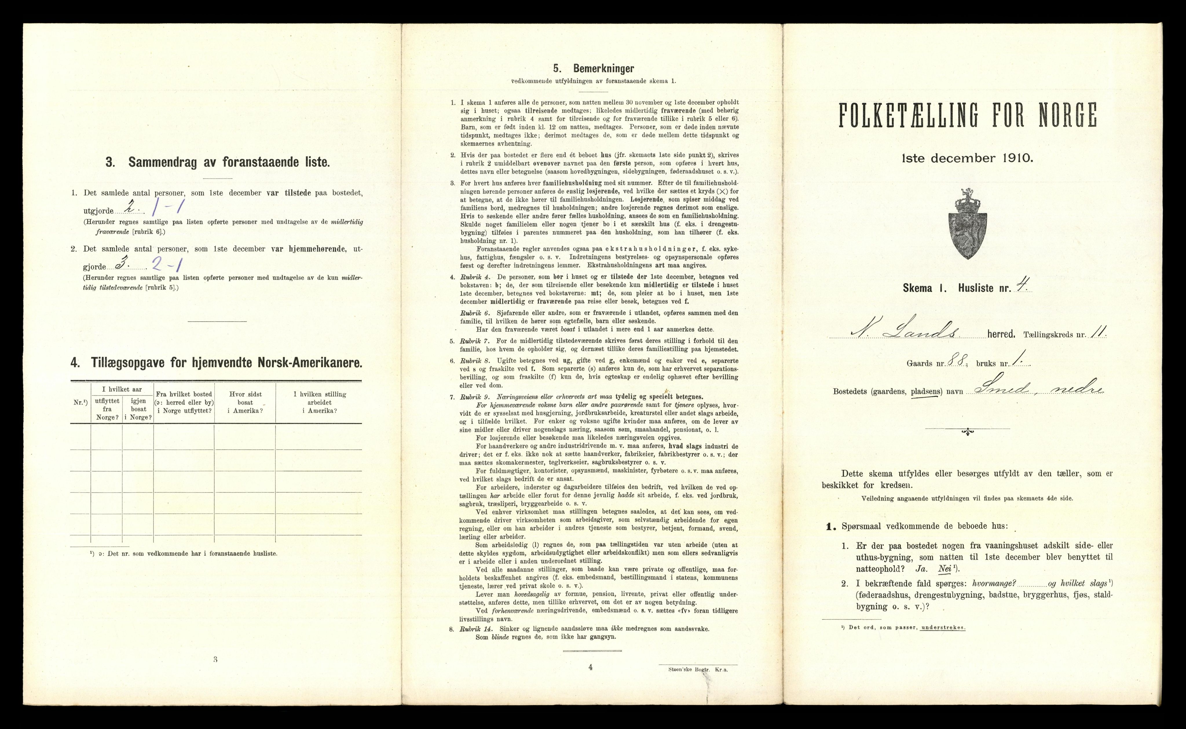 RA, 1910 census for Nordre Land, 1910, p. 1113