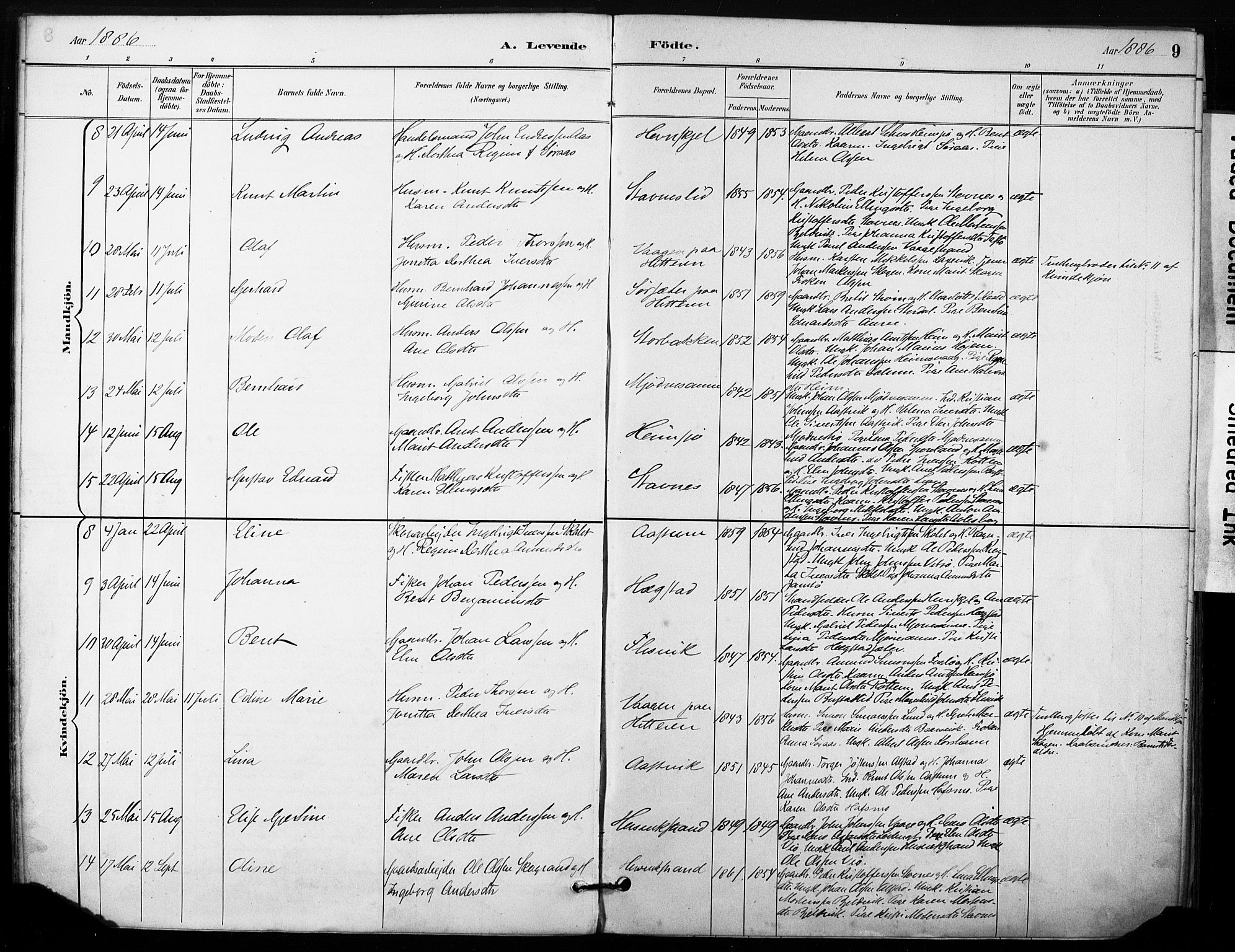 Ministerialprotokoller, klokkerbøker og fødselsregistre - Sør-Trøndelag, AV/SAT-A-1456/633/L0518: Parish register (official) no. 633A01, 1884-1906, p. 9