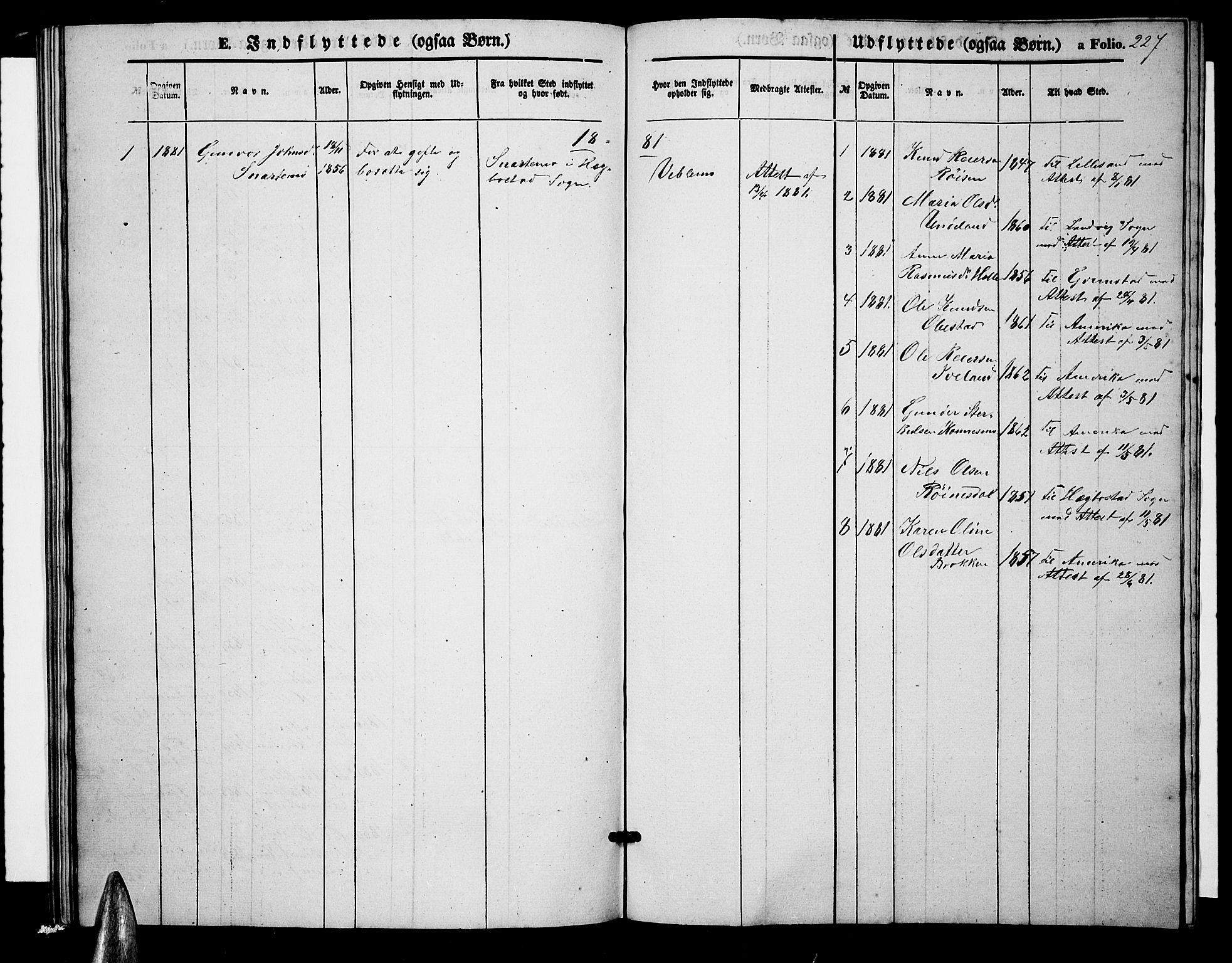 Nord-Audnedal sokneprestkontor, AV/SAK-1111-0032/F/Fb/Fba/L0002: Parish register (copy) no. B 2, 1856-1882, p. 227