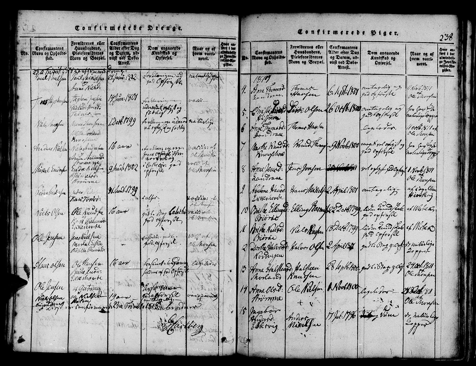 Askøy Sokneprestembete, AV/SAB-A-74101/H/Ha/Haa/Haaa/L0003: Parish register (official) no. A 3, 1815-1825, p. 238