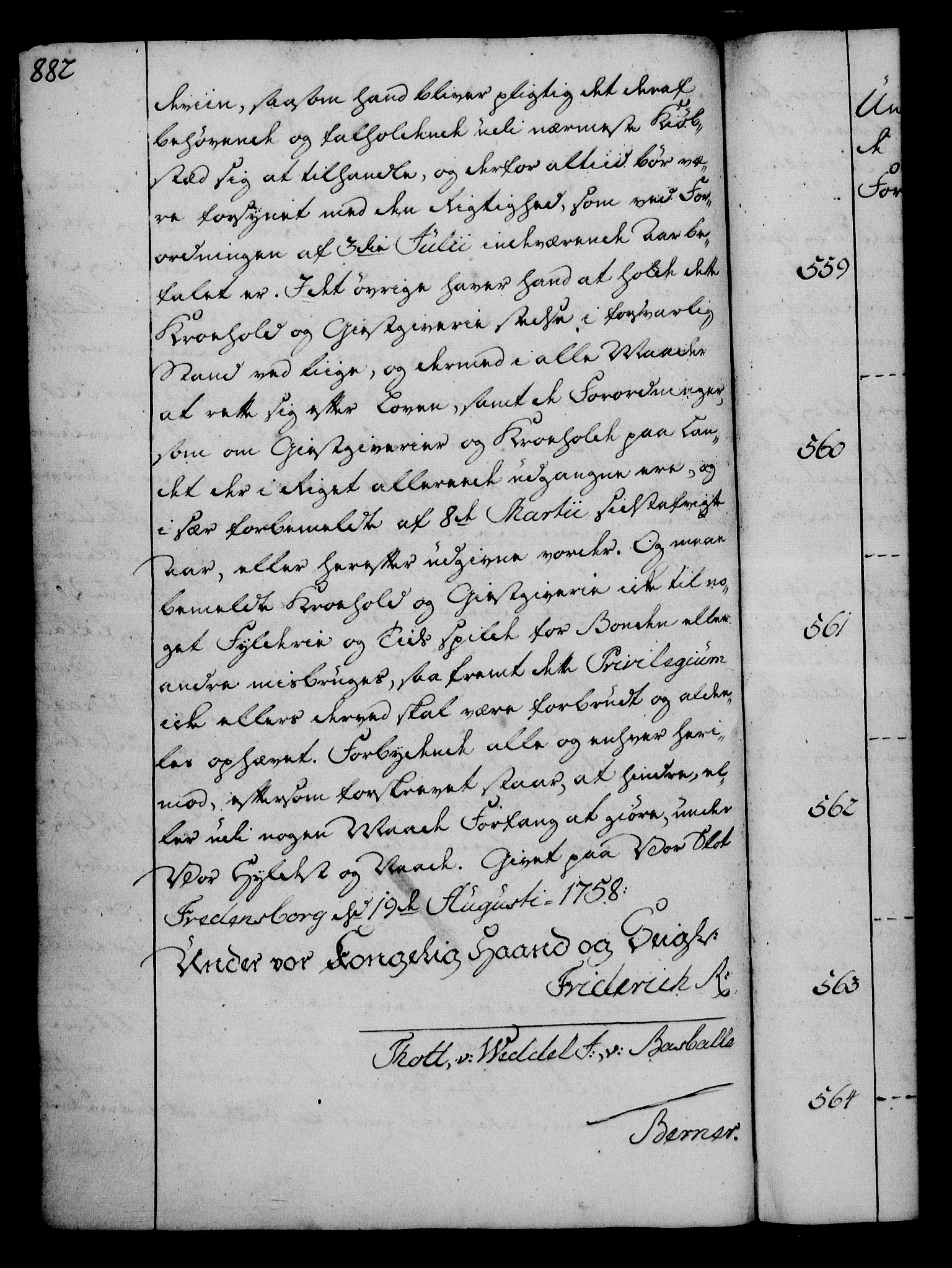 Rentekammeret, Kammerkanselliet, AV/RA-EA-3111/G/Gg/Gga/L0006: Norsk ekspedisjonsprotokoll med register (merket RK 53.6), 1749-1759, p. 882