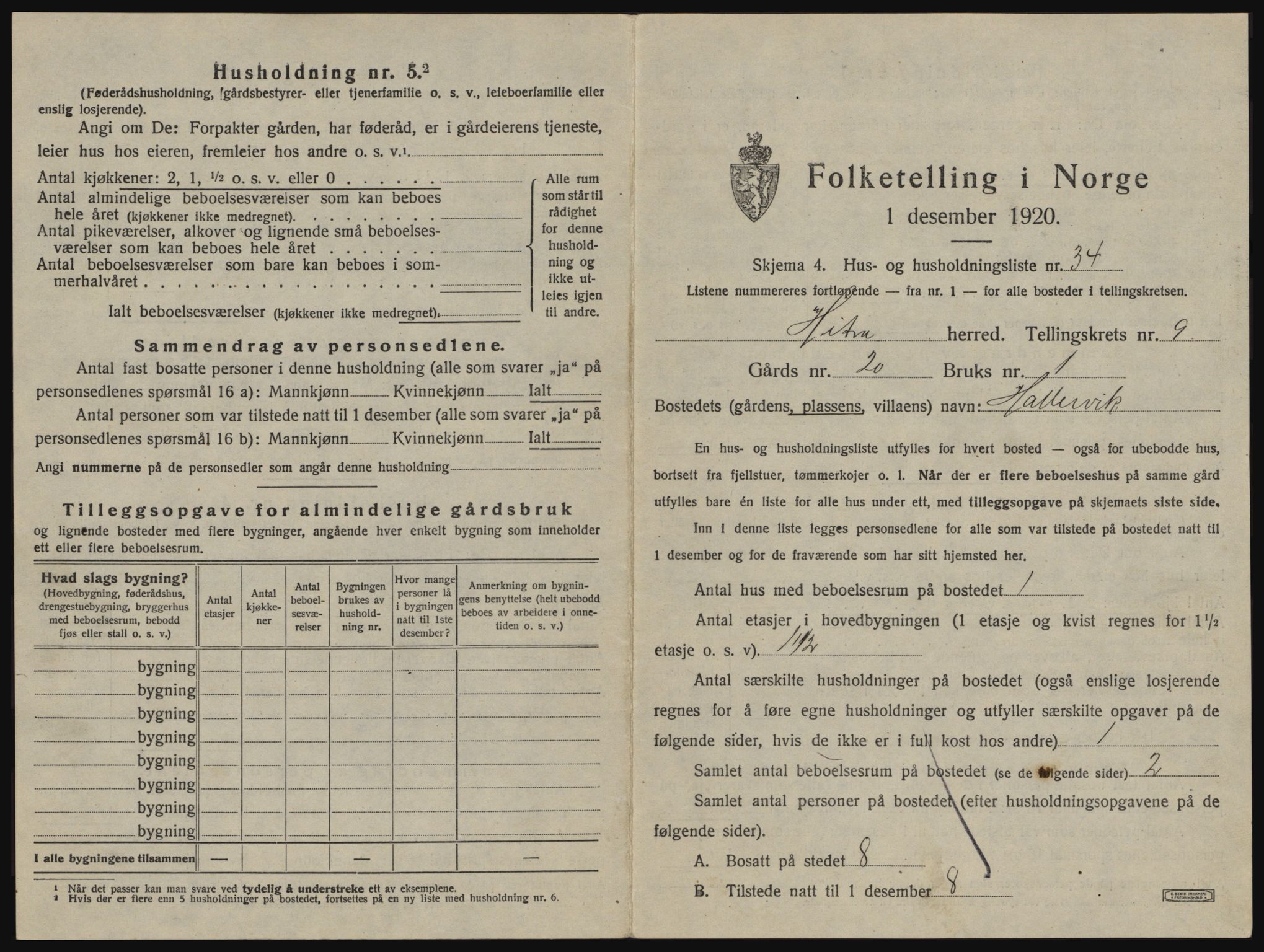 SAT, 1920 census for Hitra, 1920, p. 549