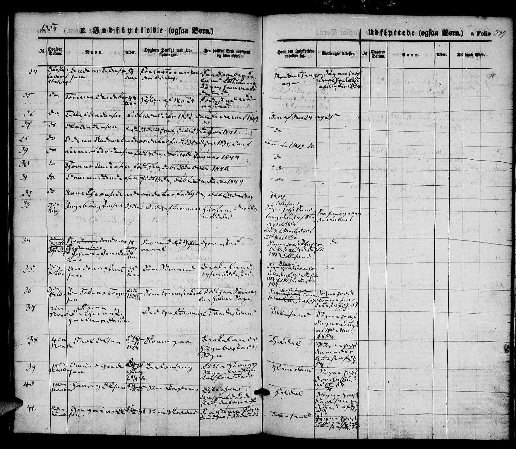 Vestre Moland sokneprestkontor, AV/SAK-1111-0046/F/Fa/Fab/L0006: Parish register (official) no. A 6, 1850-1858, p. 239