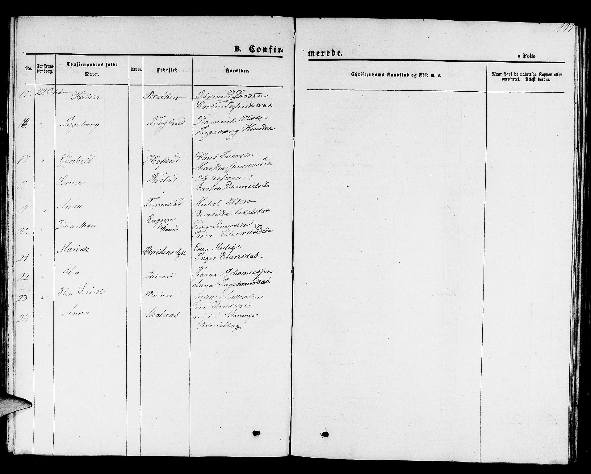 Hetland sokneprestkontor, SAST/A-101826/30/30BB/L0001: Parish register (copy) no. B 1, 1850-1868, p. 197