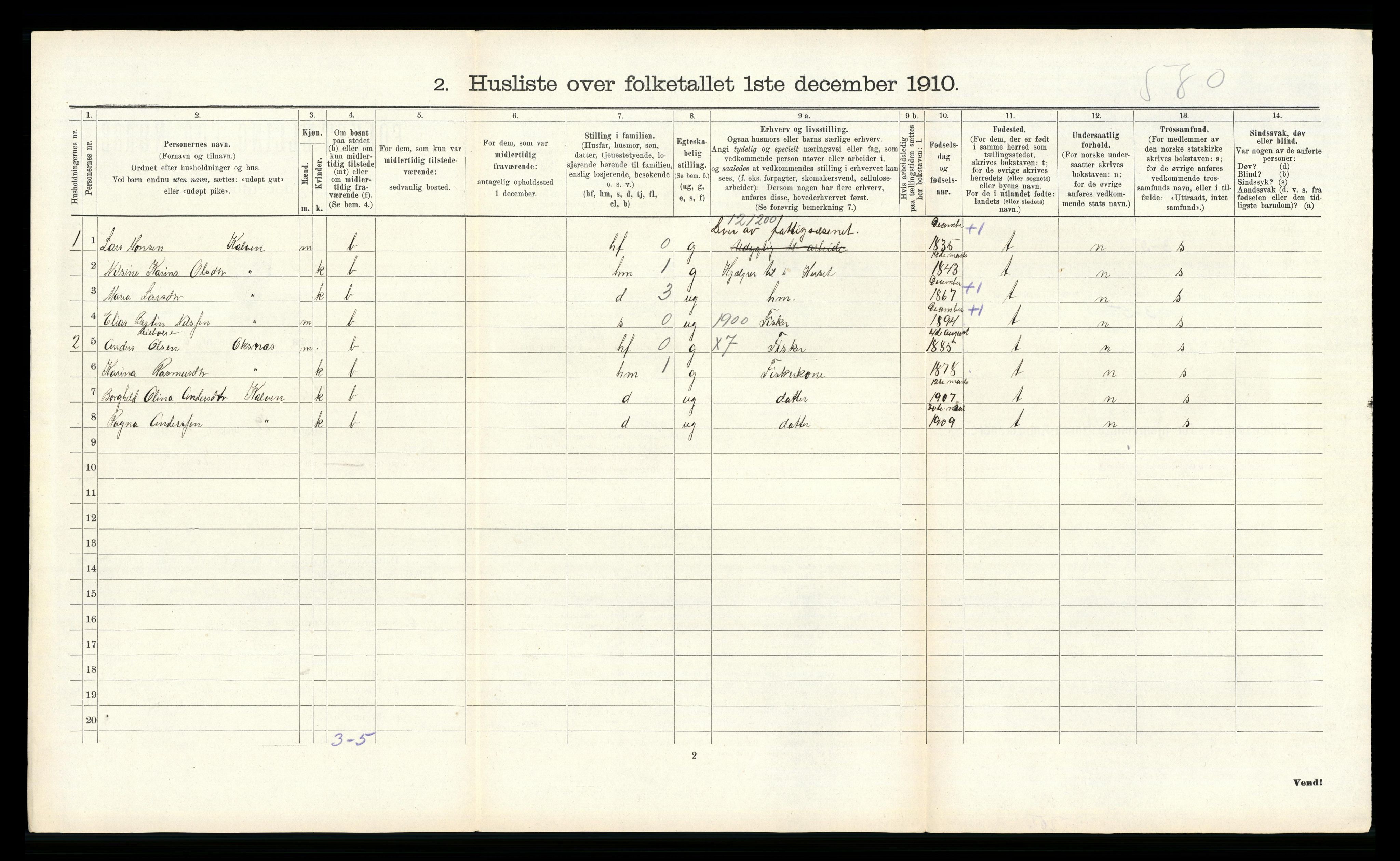 RA, 1910 census for Herdla, 1910, p. 419