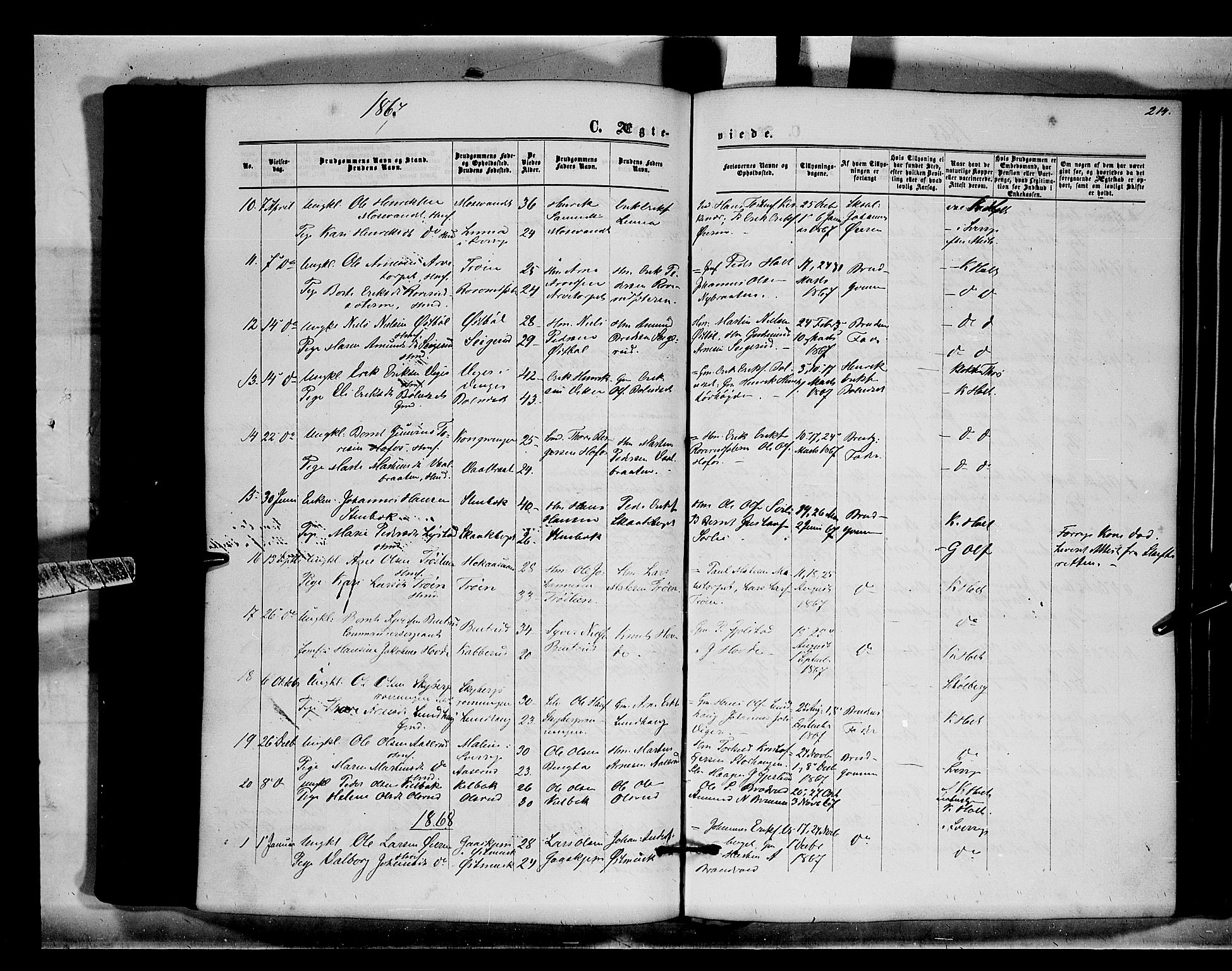 Brandval prestekontor, SAH/PREST-034/H/Ha/Haa/L0001: Parish register (official) no. 1, 1864-1879, p. 214