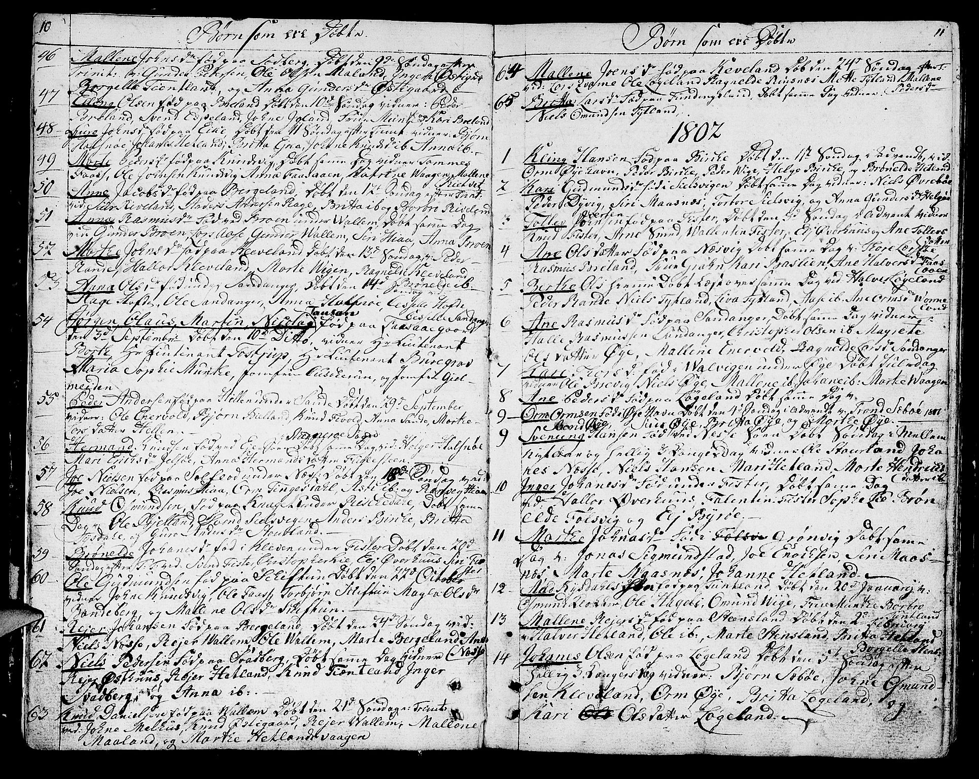 Hjelmeland sokneprestkontor, AV/SAST-A-101843/01/IV/L0002: Parish register (official) no. A 2, 1799-1816, p. 10-11