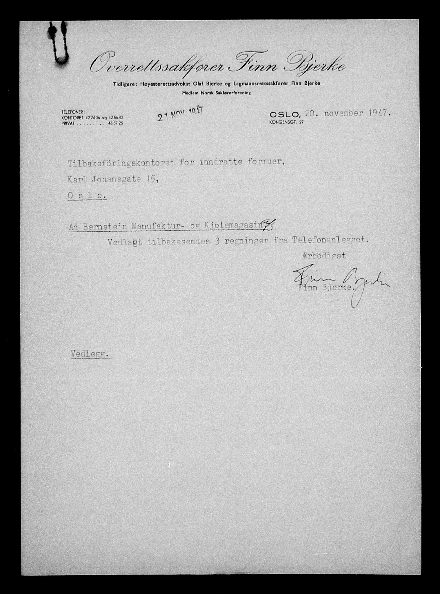 Justisdepartementet, Tilbakeføringskontoret for inndratte formuer, AV/RA-S-1564/H/Hc/Hcc/L0924: --, 1945-1947, p. 17