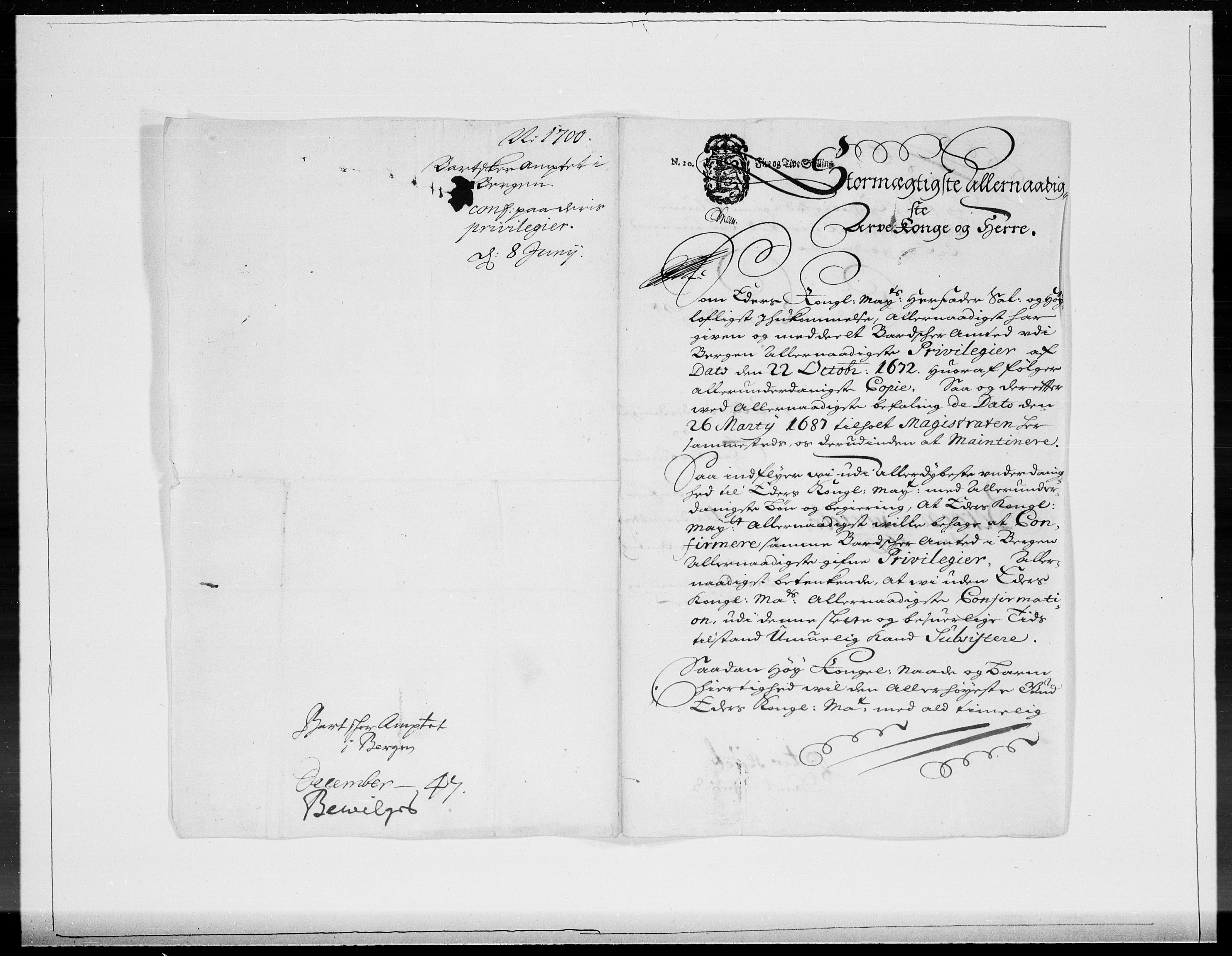 Danske Kanselli 1572-1799, AV/RA-EA-3023/F/Fc/Fcc/Fcca/L0051: Norske innlegg 1572-1799, 1700, p. 2