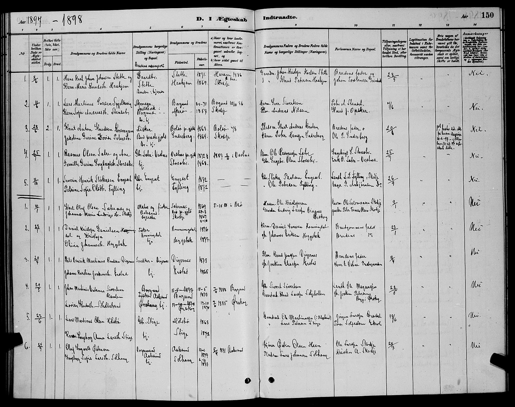 Ministerialprotokoller, klokkerbøker og fødselsregistre - Møre og Romsdal, AV/SAT-A-1454/524/L0365: Parish register (copy) no. 524C06, 1880-1899, p. 150