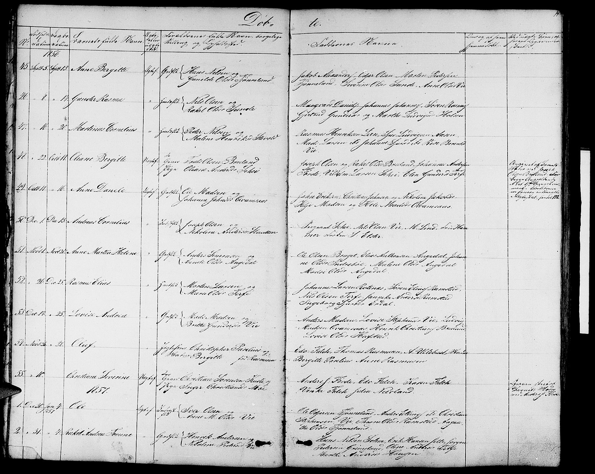Førde sokneprestembete, SAB/A-79901/H/Hab/Haba/L0001: Parish register (copy) no. A 1, 1853-1880, p. 14