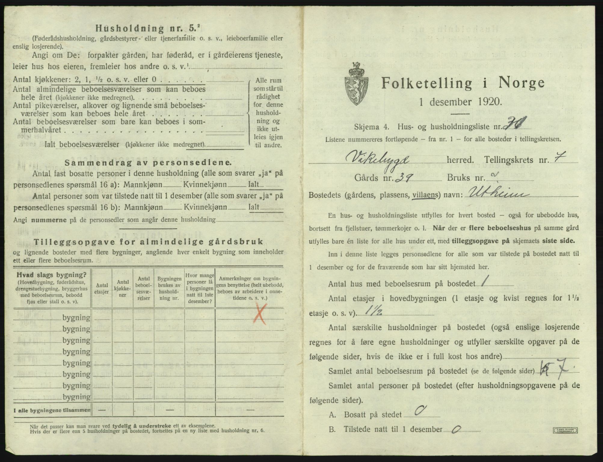 SAB, 1920 census for Vikebygd, 1920, p. 460