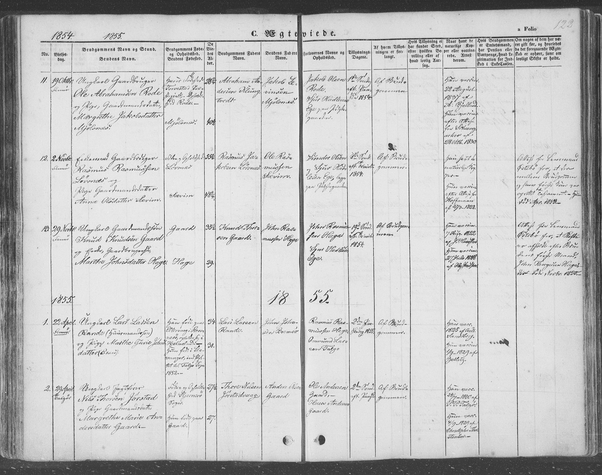 Finnøy sokneprestkontor, AV/SAST-A-101825/H/Ha/Haa/L0007: Parish register (official) no. A 7, 1847-1862, p. 122