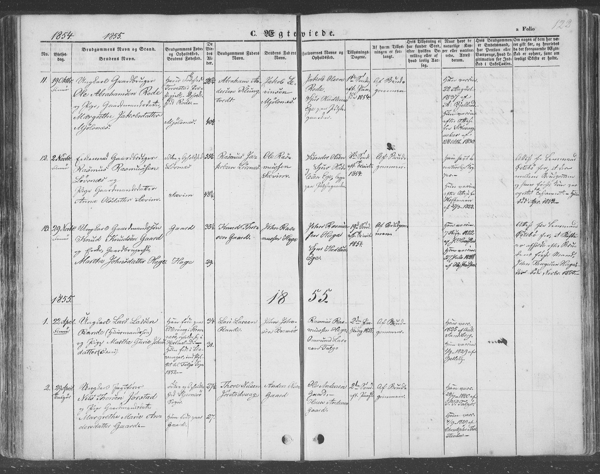 Finnøy sokneprestkontor, AV/SAST-A-101825/H/Ha/Haa/L0007: Parish register (official) no. A 7, 1847-1862, p. 122