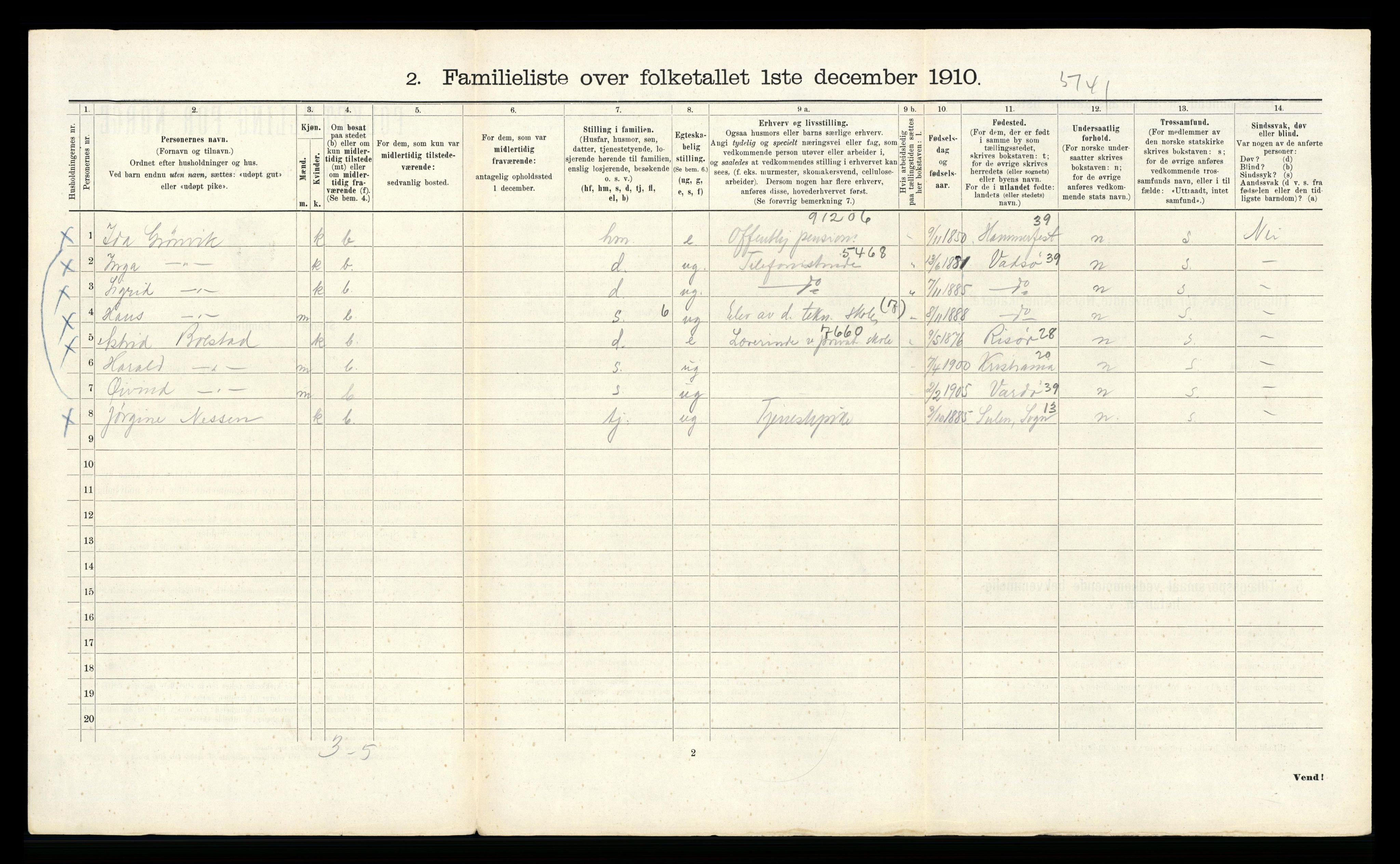 RA, 1910 census for Bergen, 1910, p. 31216