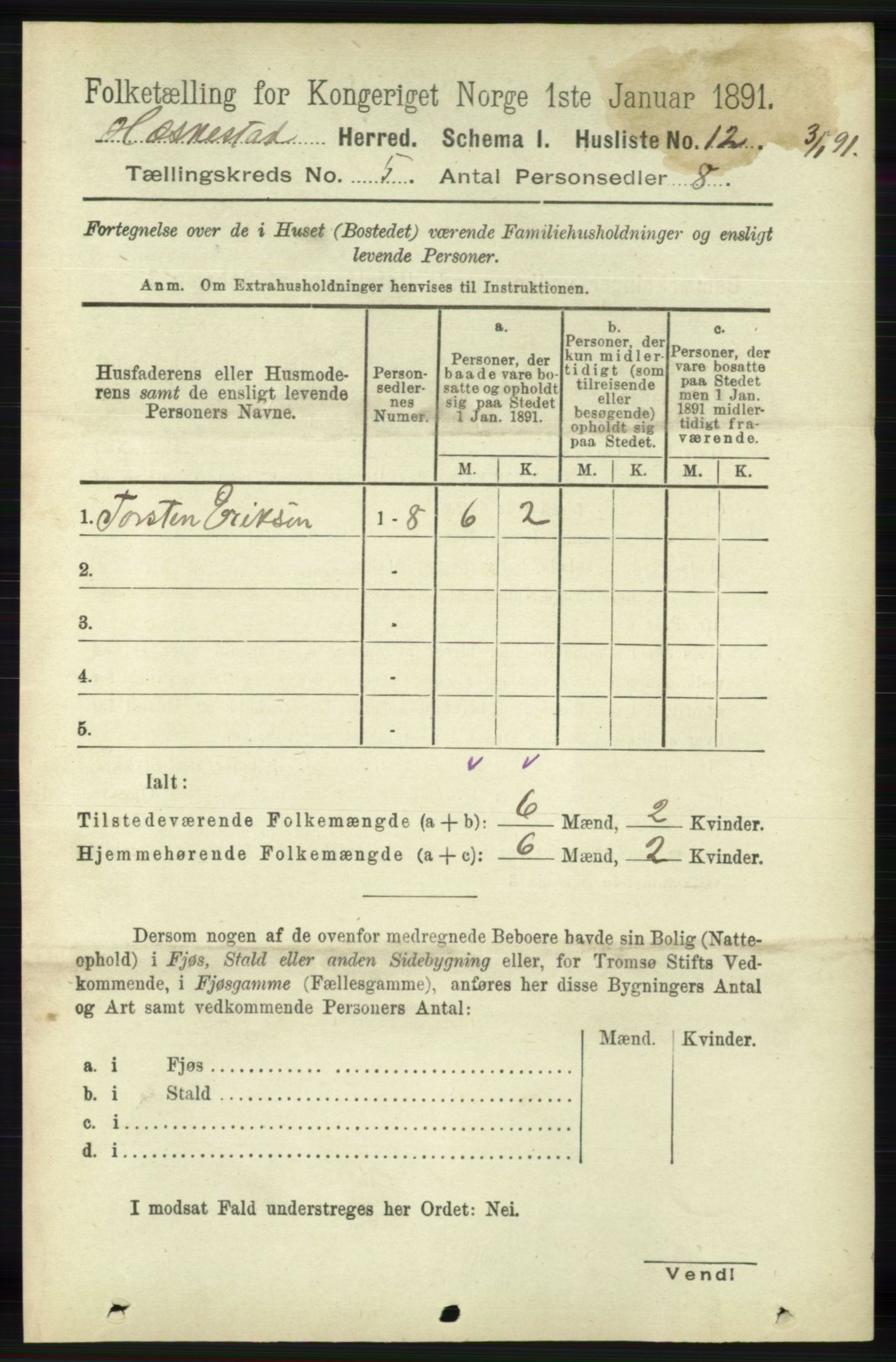 RA, 1891 census for 1113 Heskestad, 1891, p. 857