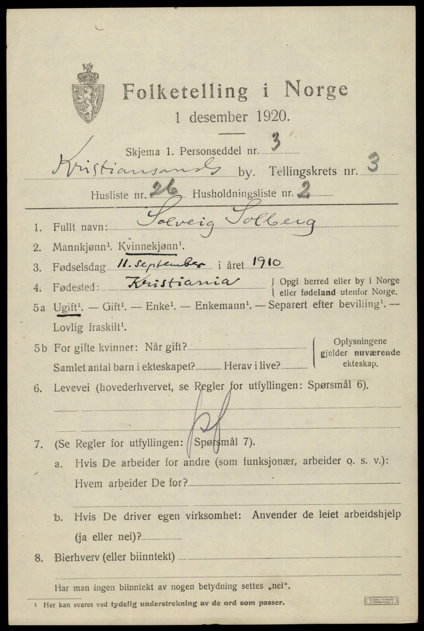 SAK, 1920 census for Kristiansand, 1920, p. 14357