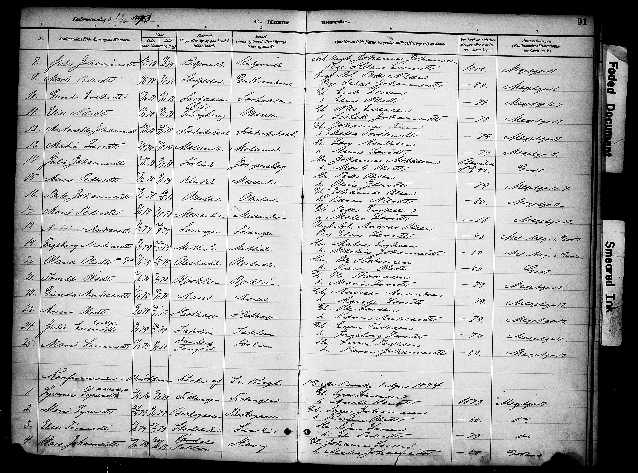 Ringsaker prestekontor, AV/SAH-PREST-014/K/Ka/L0015: Parish register (official) no. 15, 1891-1904, p. 91