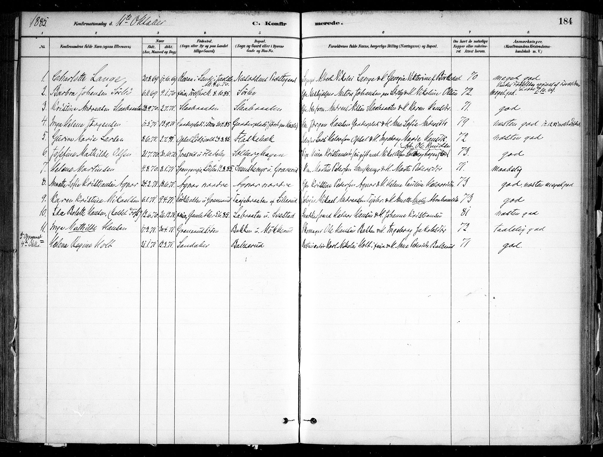 Nesodden prestekontor Kirkebøker, SAO/A-10013/F/Fa/L0009: Parish register (official) no. I 9, 1880-1915, p. 184