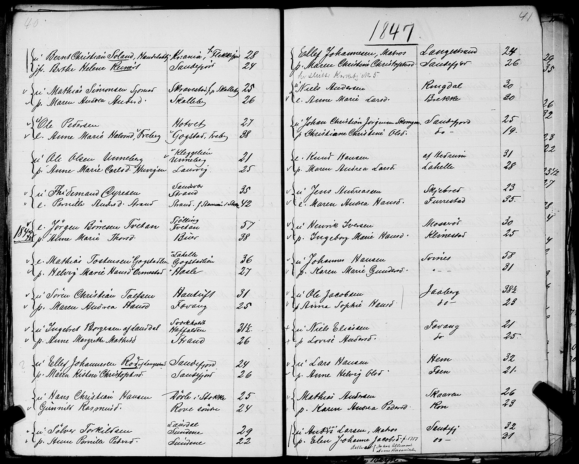 Sandar sokneprestkontor, SAKO/A-242/Y/Ya/L0006: Other parish register no. 1 /1, 1709-1871, p. 40-41