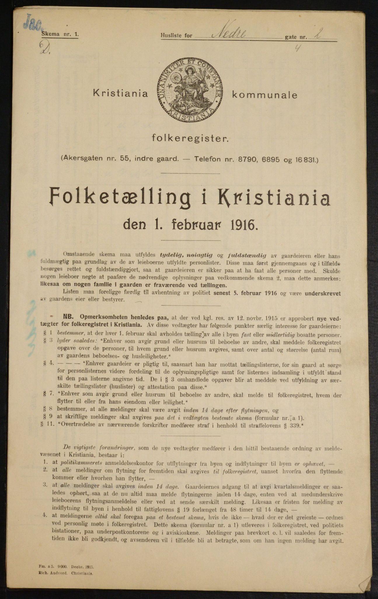 OBA, Municipal Census 1916 for Kristiania, 1916, p. 70864