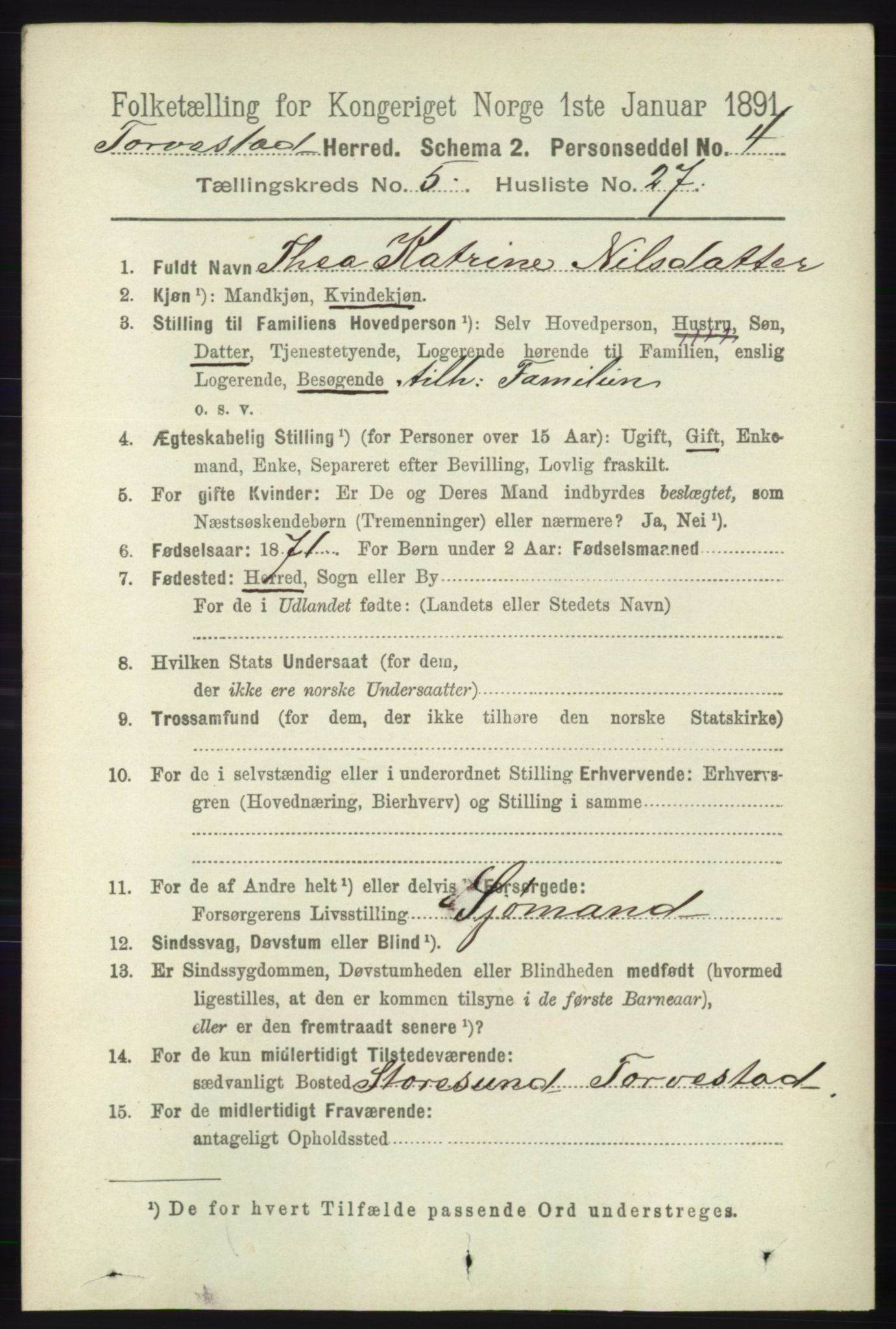 RA, 1891 census for 1152 Torvastad, 1891, p. 1916