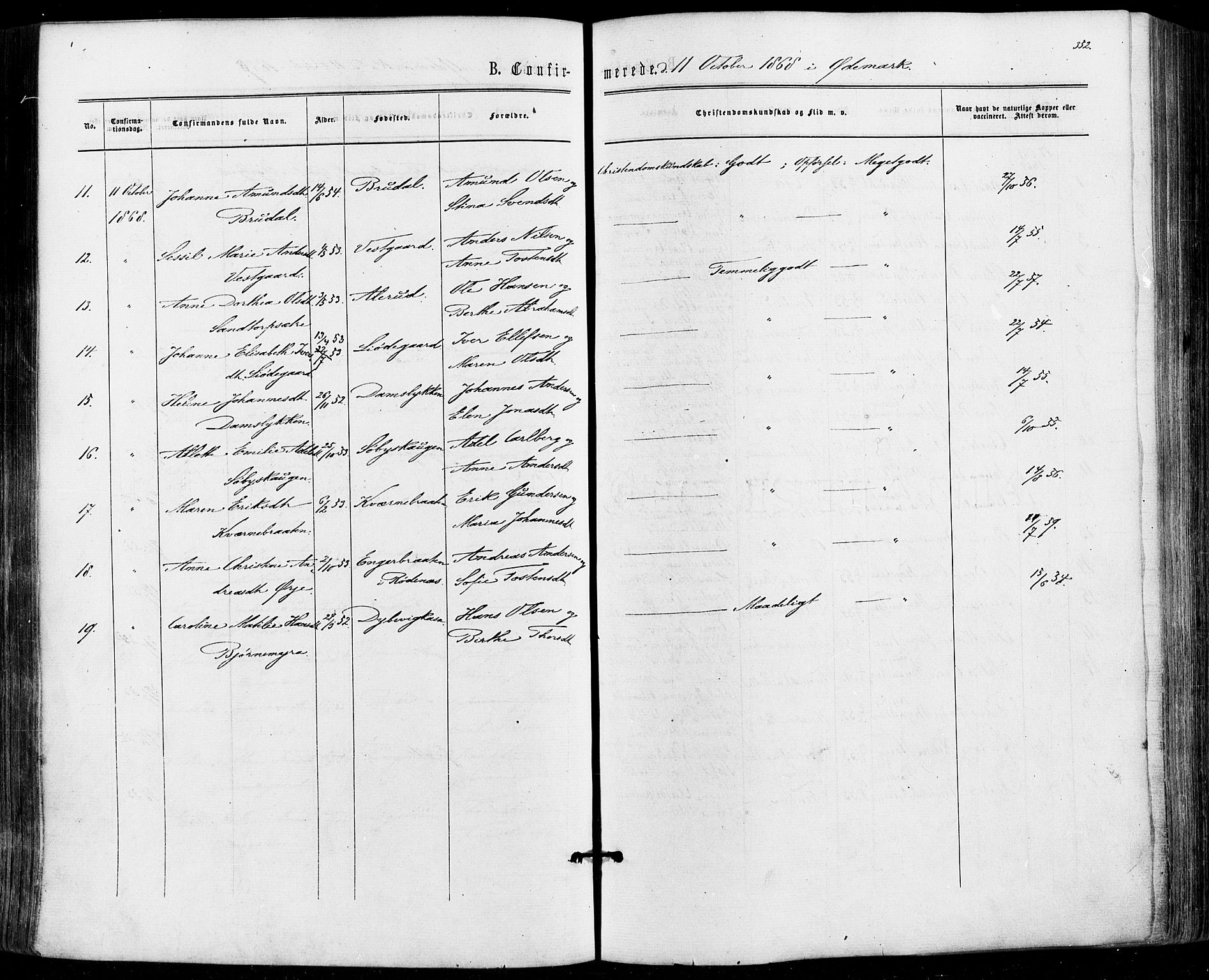 Aremark prestekontor Kirkebøker, SAO/A-10899/F/Fc/L0004: Parish register (official) no. III 4, 1866-1877, p. 351-352