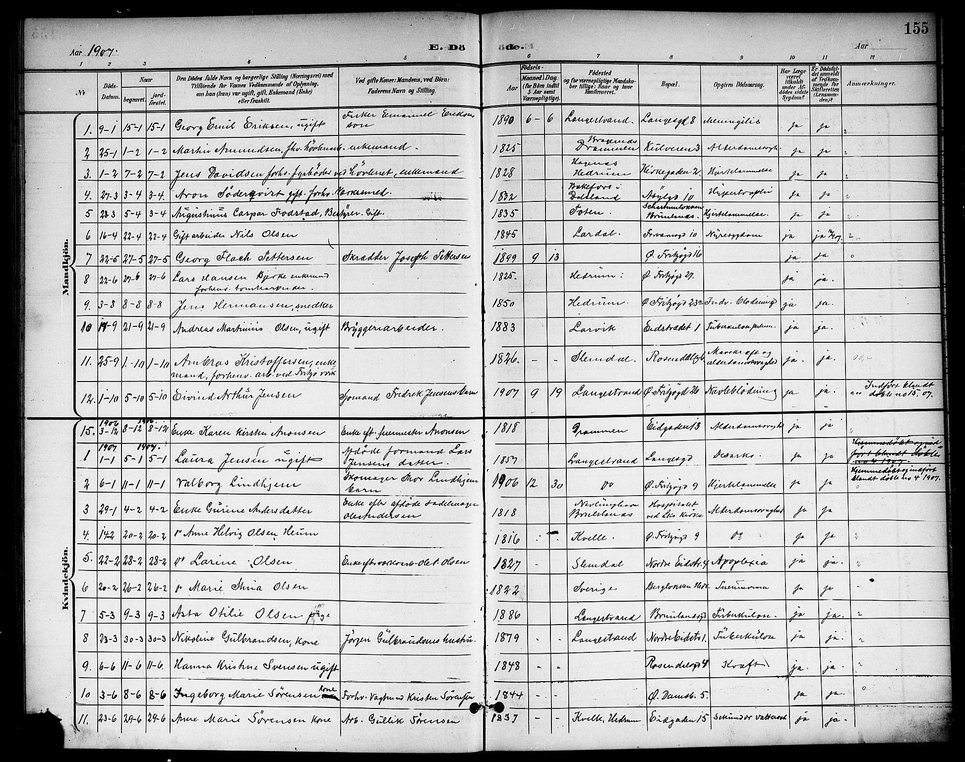 Larvik kirkebøker, AV/SAKO-A-352/G/Gb/L0004: Parish register (copy) no. II 4, 1899-1919, p. 155