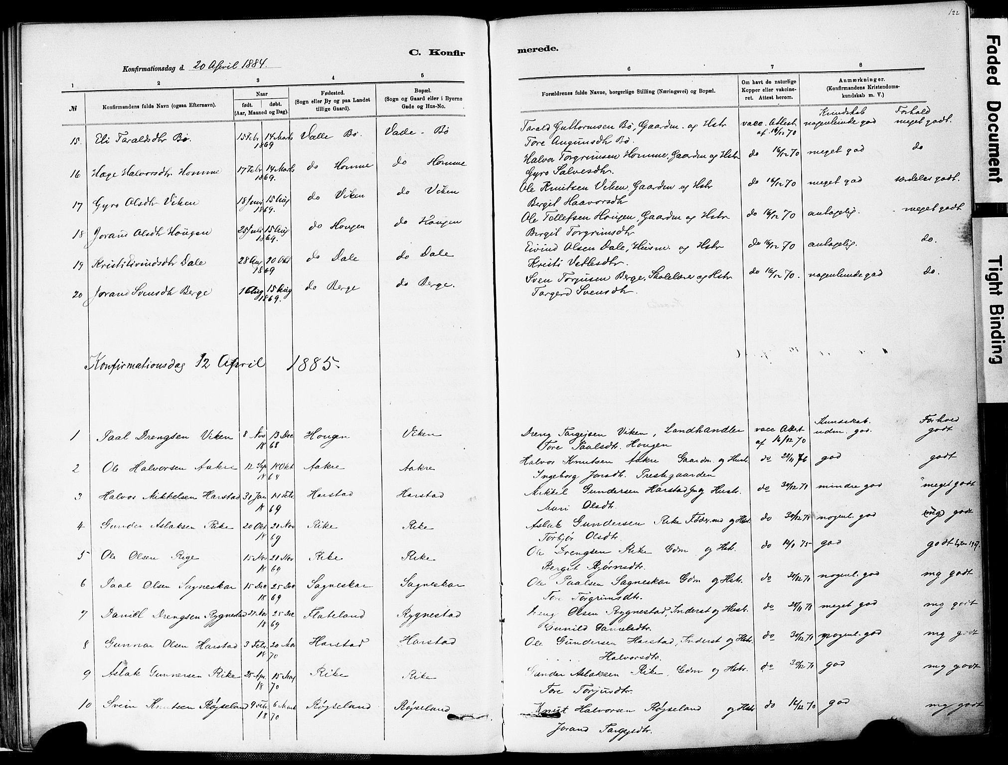 Valle sokneprestkontor, AV/SAK-1111-0044/F/Fa/Fac/L0009: Parish register (official) no. A 9, 1882-1913, p. 122