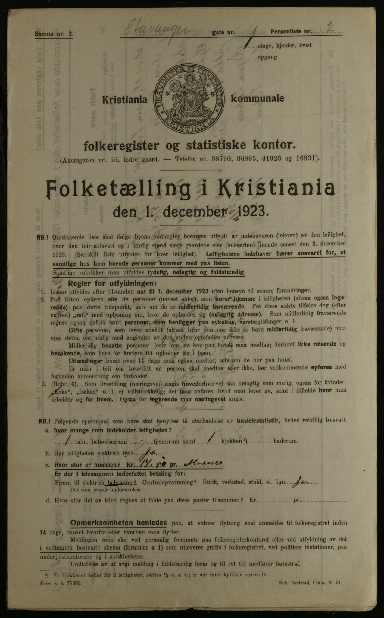 OBA, Municipal Census 1923 for Kristiania, 1923, p. 111195