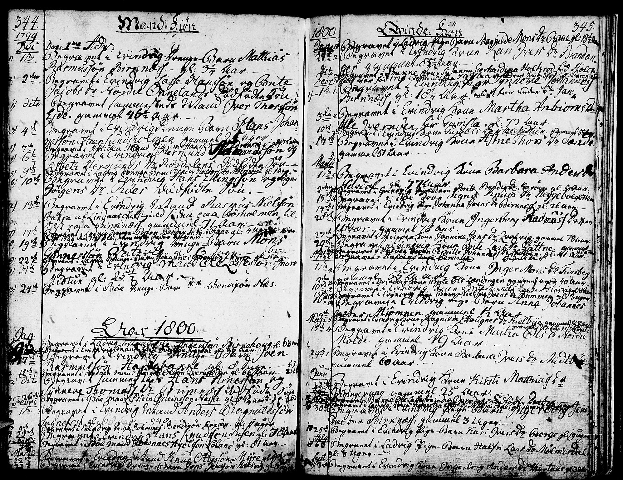 Gulen sokneprestembete, SAB/A-80201/H/Haa/Haaa/L0016: Parish register (official) no. A 16, 1798-1808, p. 344-345