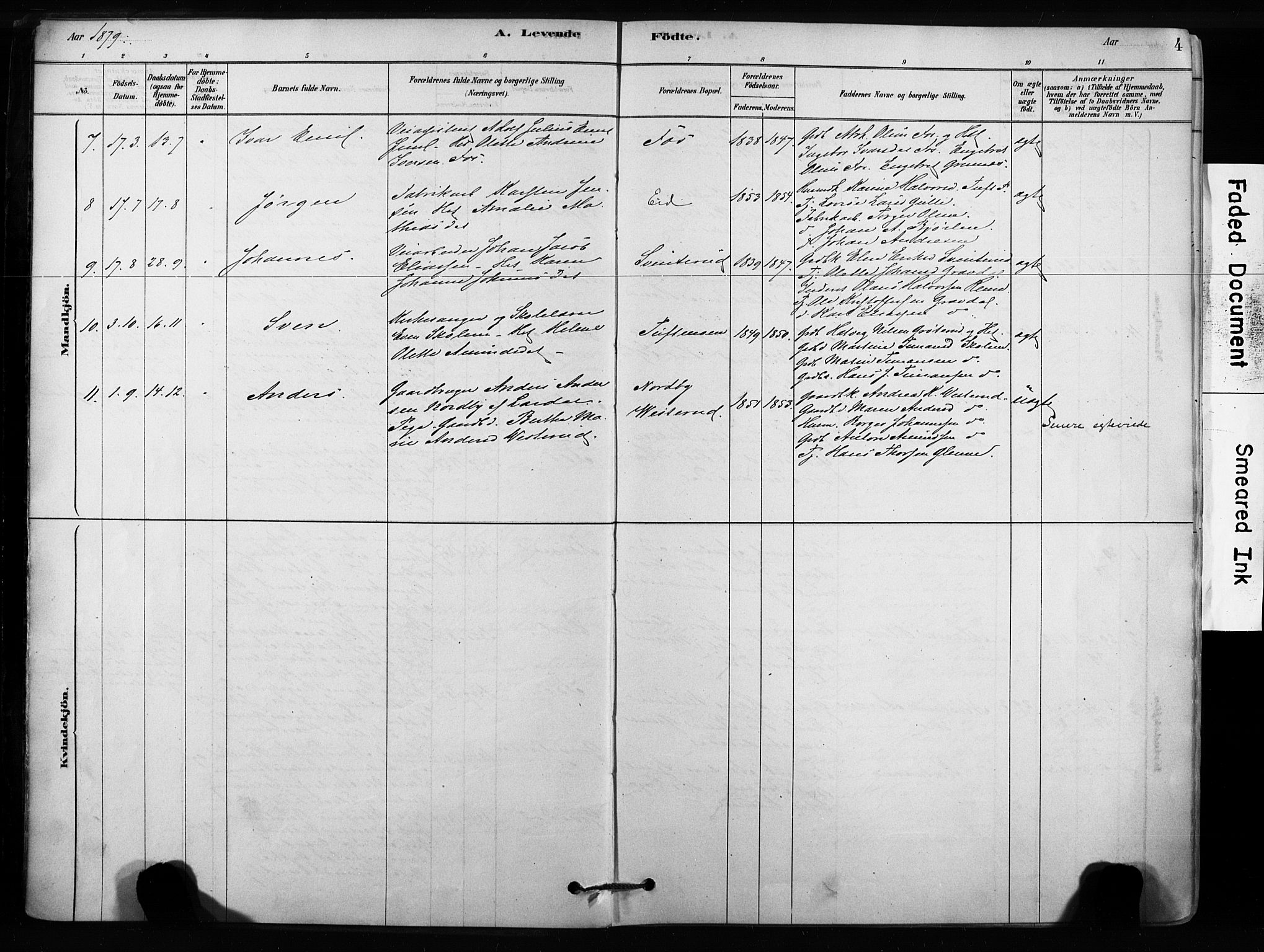 Sandsvær kirkebøker, AV/SAKO-A-244/F/Fc/L0001: Parish register (official) no. III 1, 1878-1923, p. 4