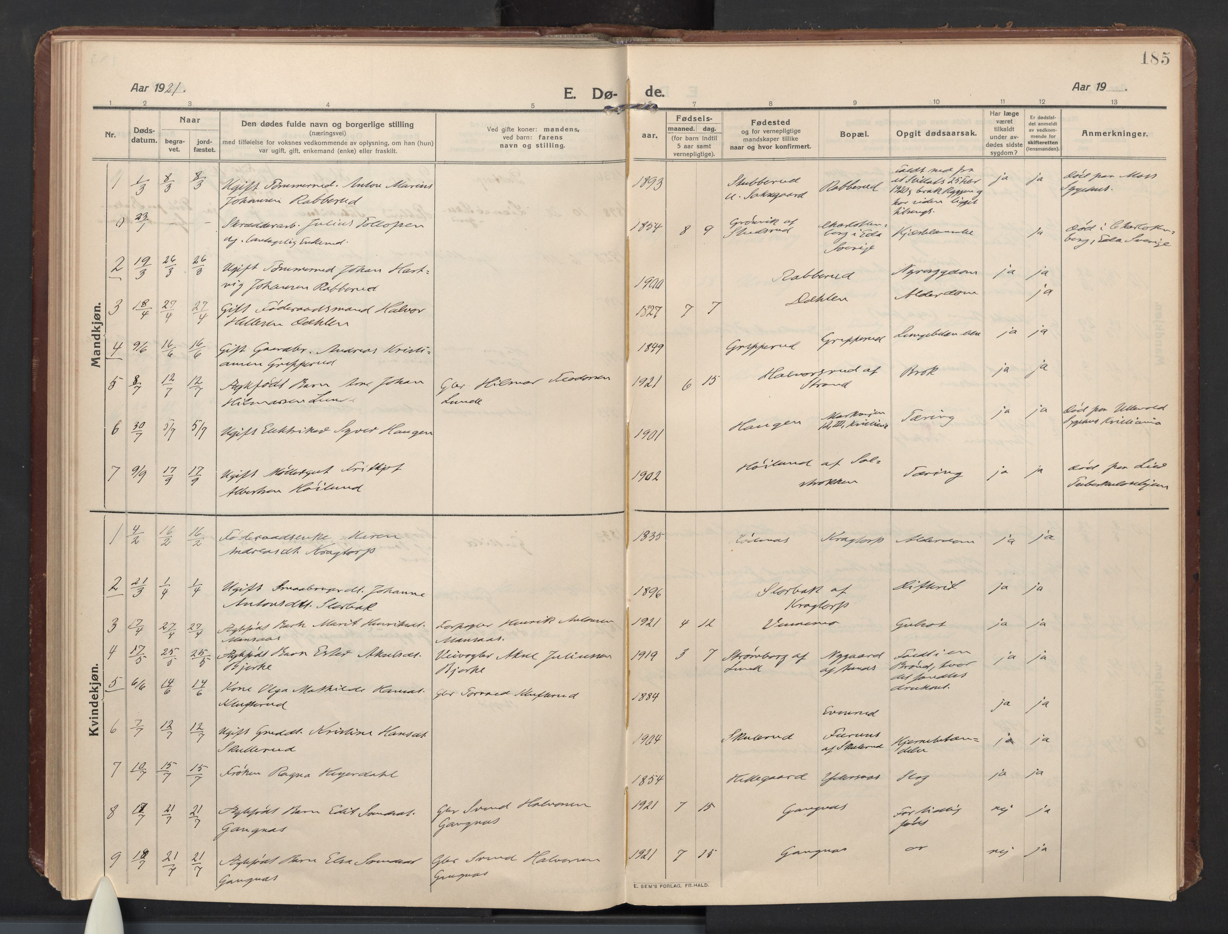 Høland prestekontor Kirkebøker, AV/SAO-A-10346a/F/Fb: Parish register (official) no. II 4, 1913-1924, p. 185