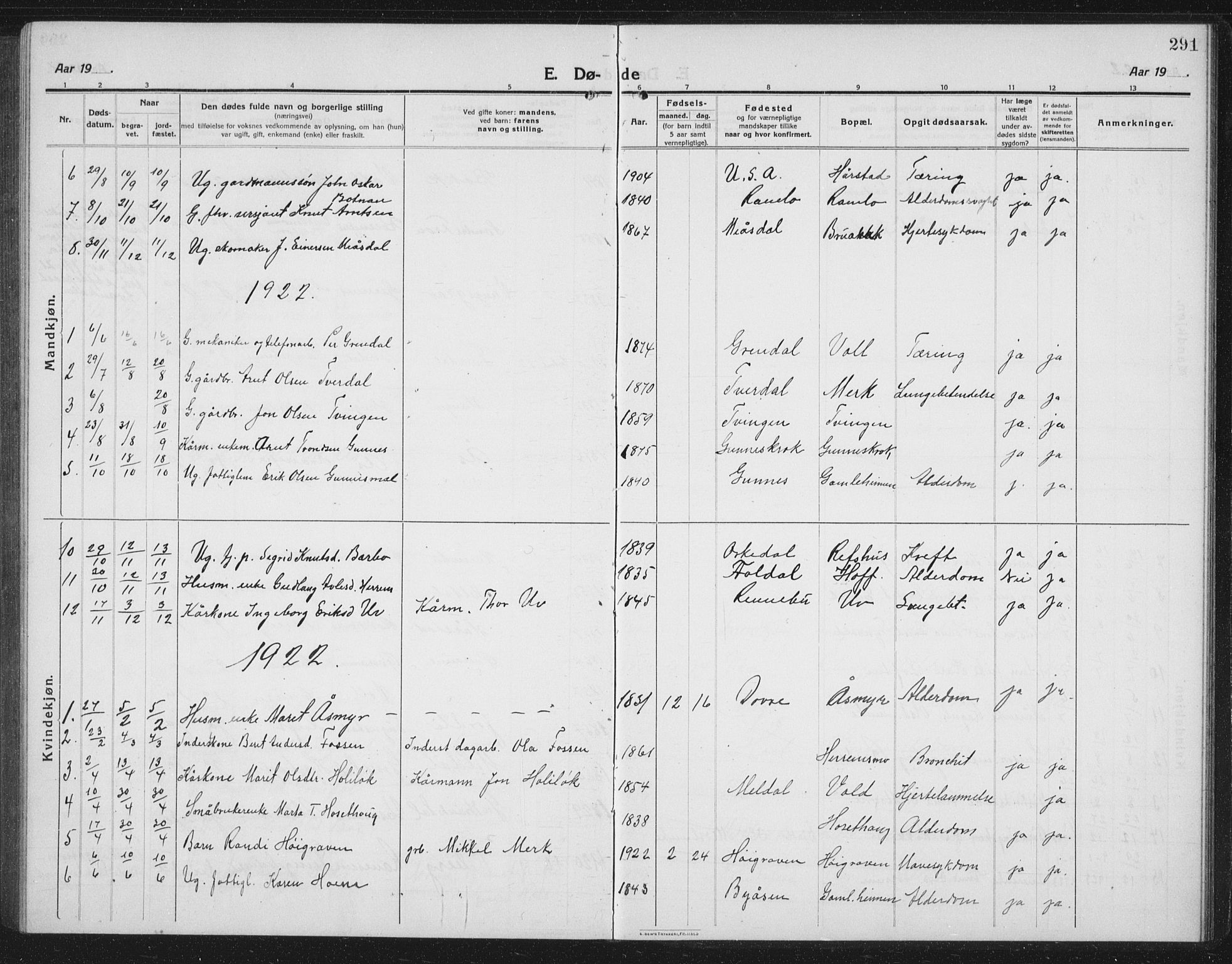 Ministerialprotokoller, klokkerbøker og fødselsregistre - Sør-Trøndelag, SAT/A-1456/674/L0877: Parish register (copy) no. 674C04, 1913-1940, p. 291