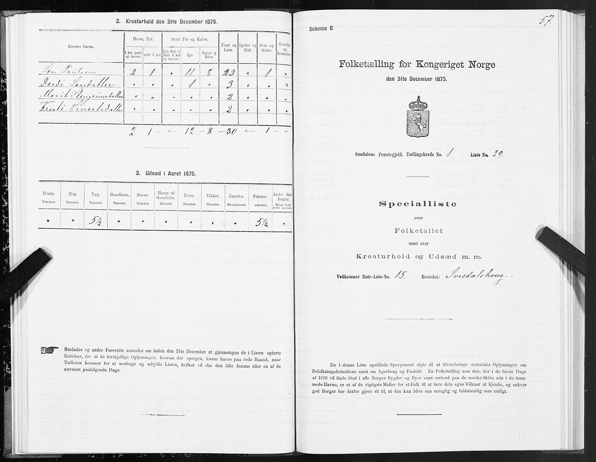 SAT, 1875 census for 1563P Sunndal, 1875, p. 1057