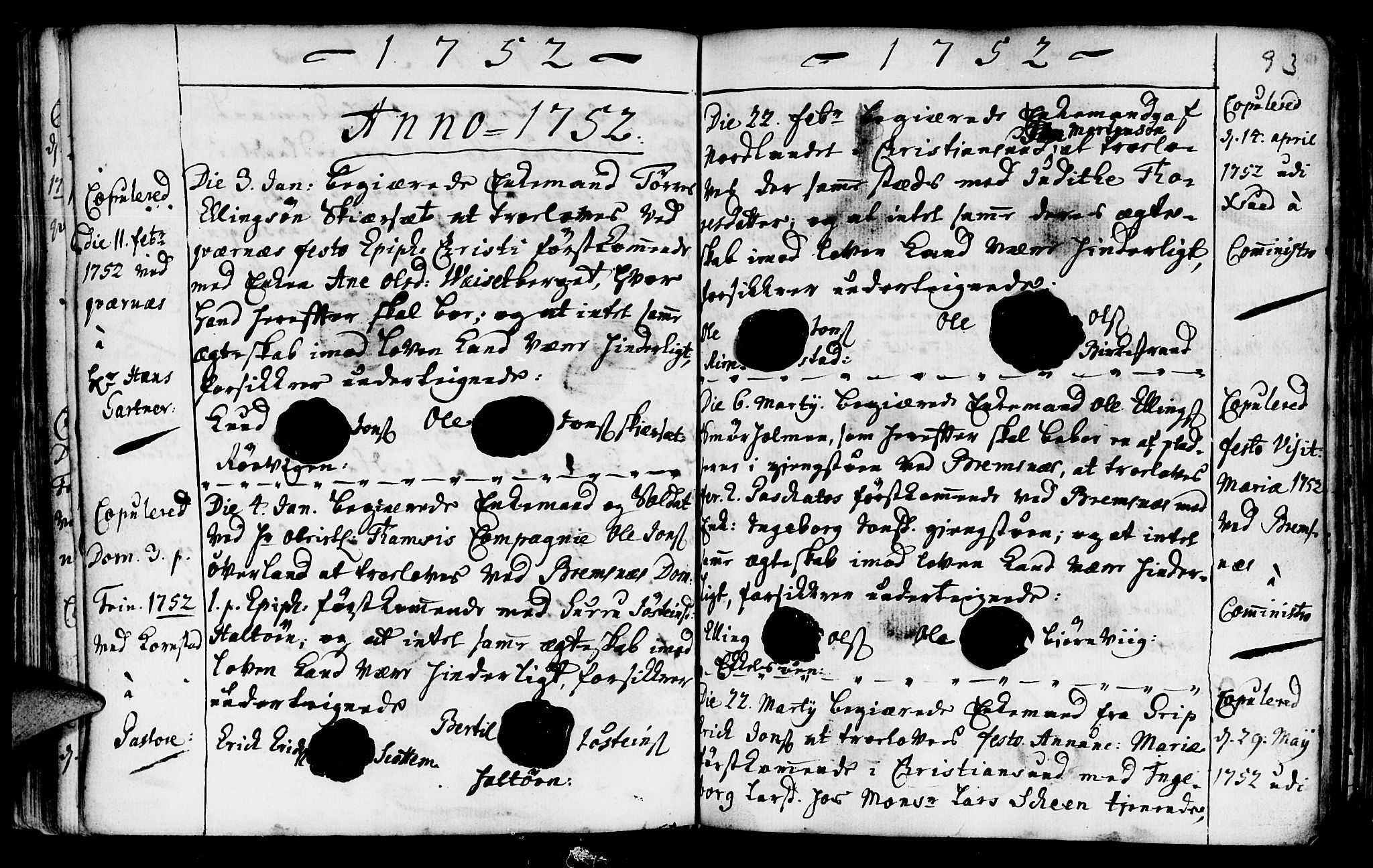 Ministerialprotokoller, klokkerbøker og fødselsregistre - Møre og Romsdal, SAT/A-1454/568/L0793: Parish register (official) no. 568A02, 1749-1768, p. 92-93