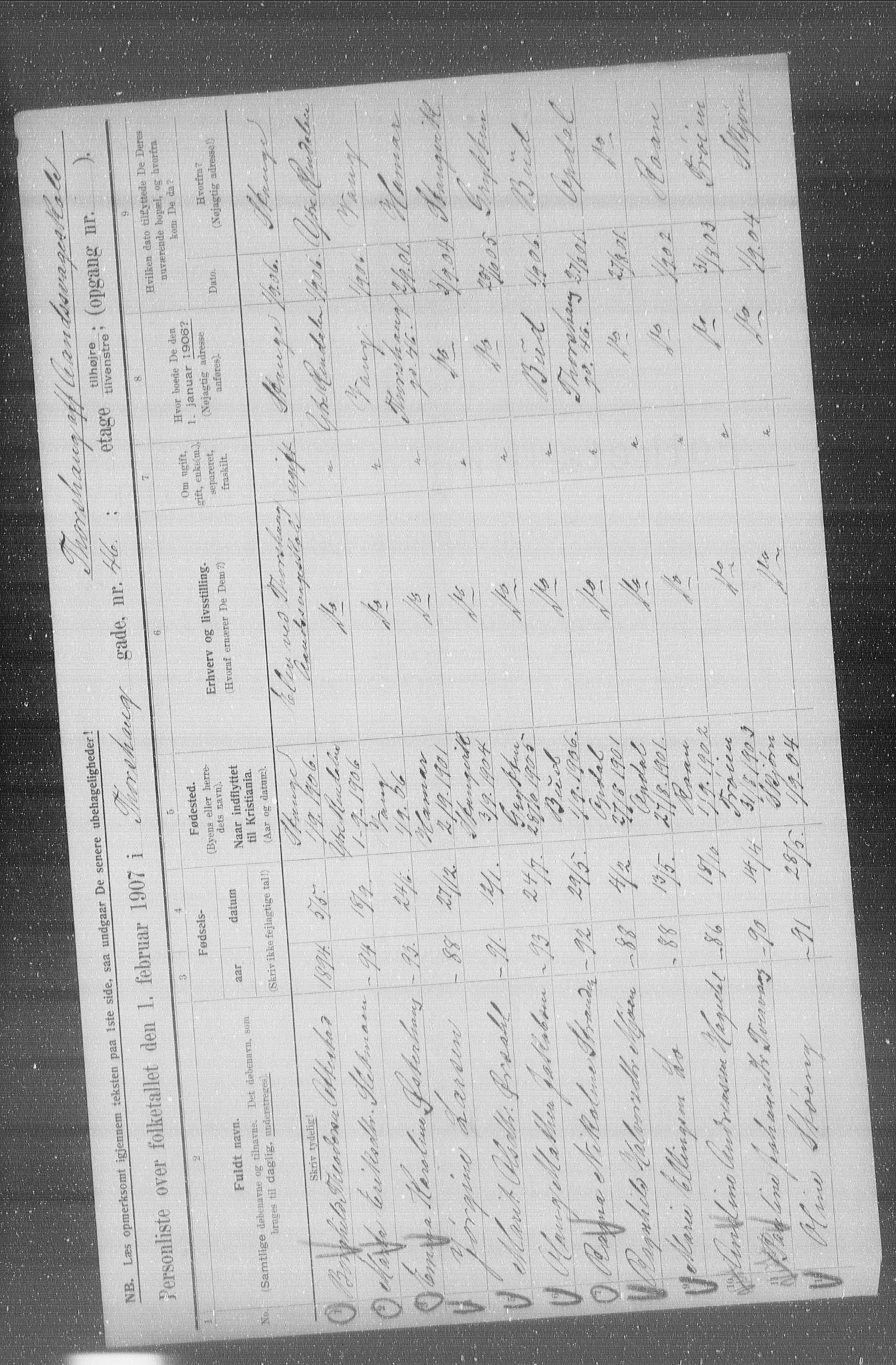 OBA, Municipal Census 1907 for Kristiania, 1907, p. 58461