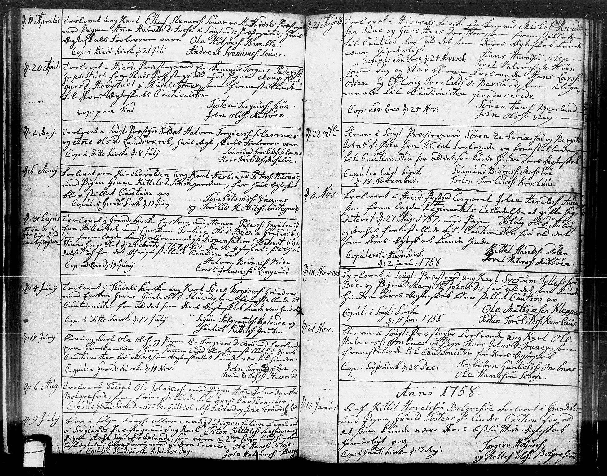 Hjartdal kirkebøker, SAKO/A-270/F/Fa/L0004: Parish register (official) no. I 4, 1727-1795, p. 34