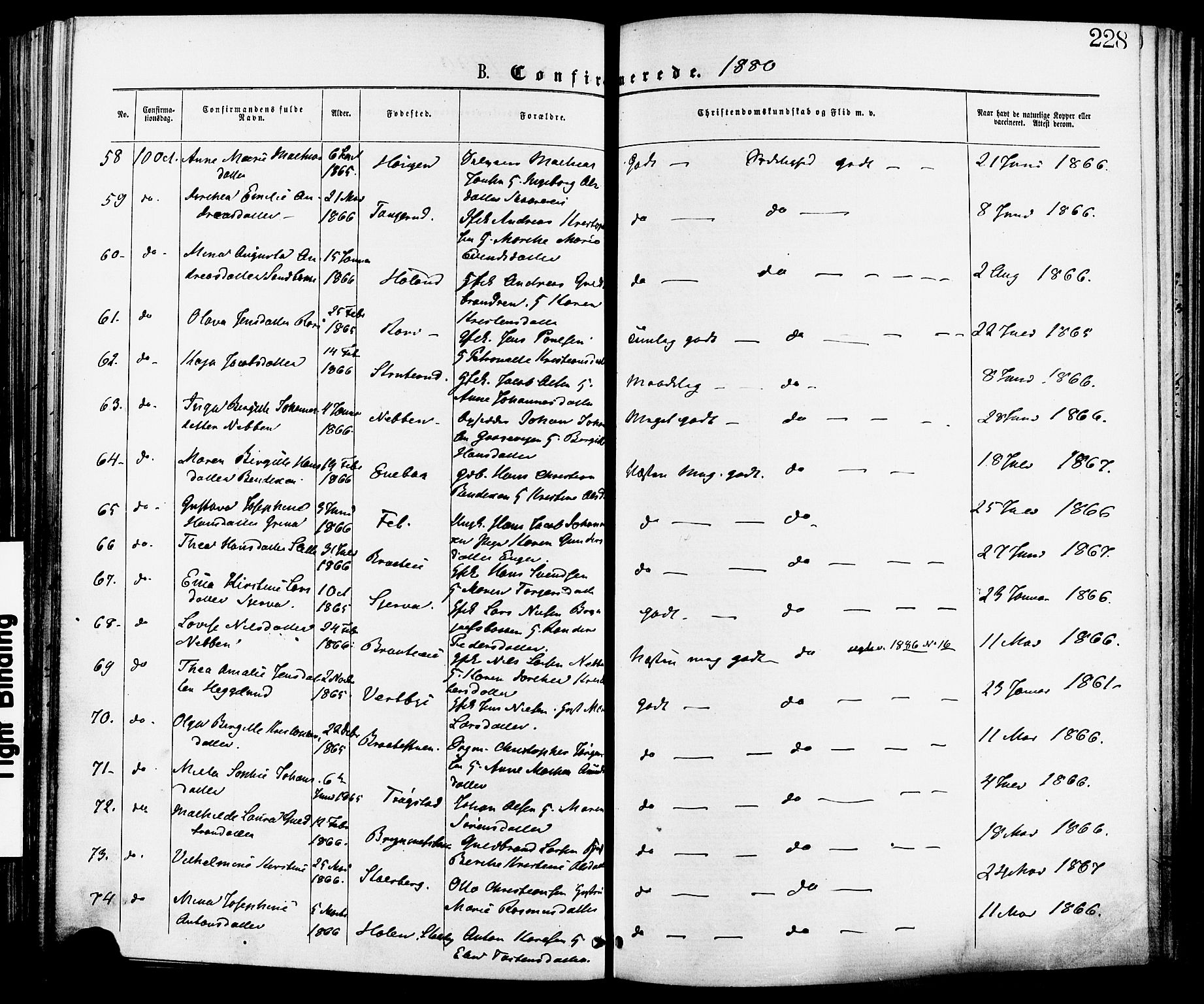 Skedsmo prestekontor Kirkebøker, AV/SAO-A-10033a/F/Fa/L0012: Parish register (official) no. I 12, 1876-1883, p. 228