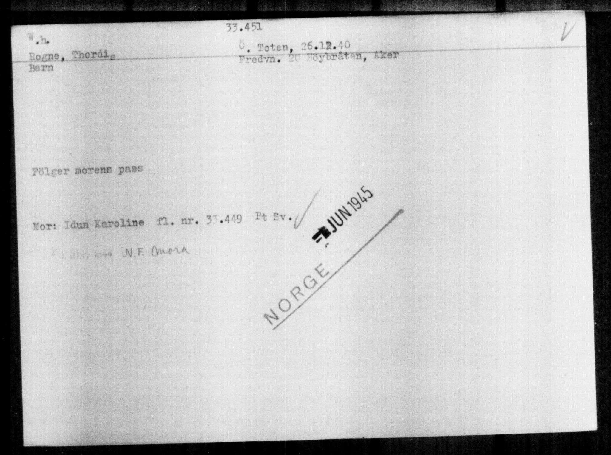 Utenriksstasjonene, Legasjonen i Stockholm, Flyktningkontoret, AV/RA-S-6753/V/Va/L0013: Kjesäterkartoteket, flyktninger med registreringsnr. 31500-34731, 1940-1945, p. 2055