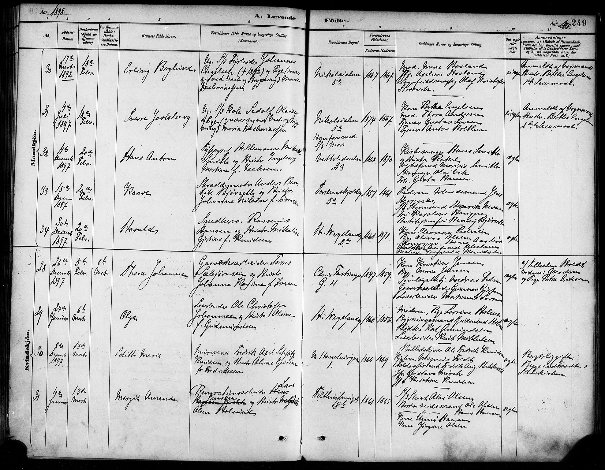 Korskirken sokneprestembete, AV/SAB-A-76101/H/Haa/L0022: Parish register (official) no. B 8, 1889-1899, p. 249