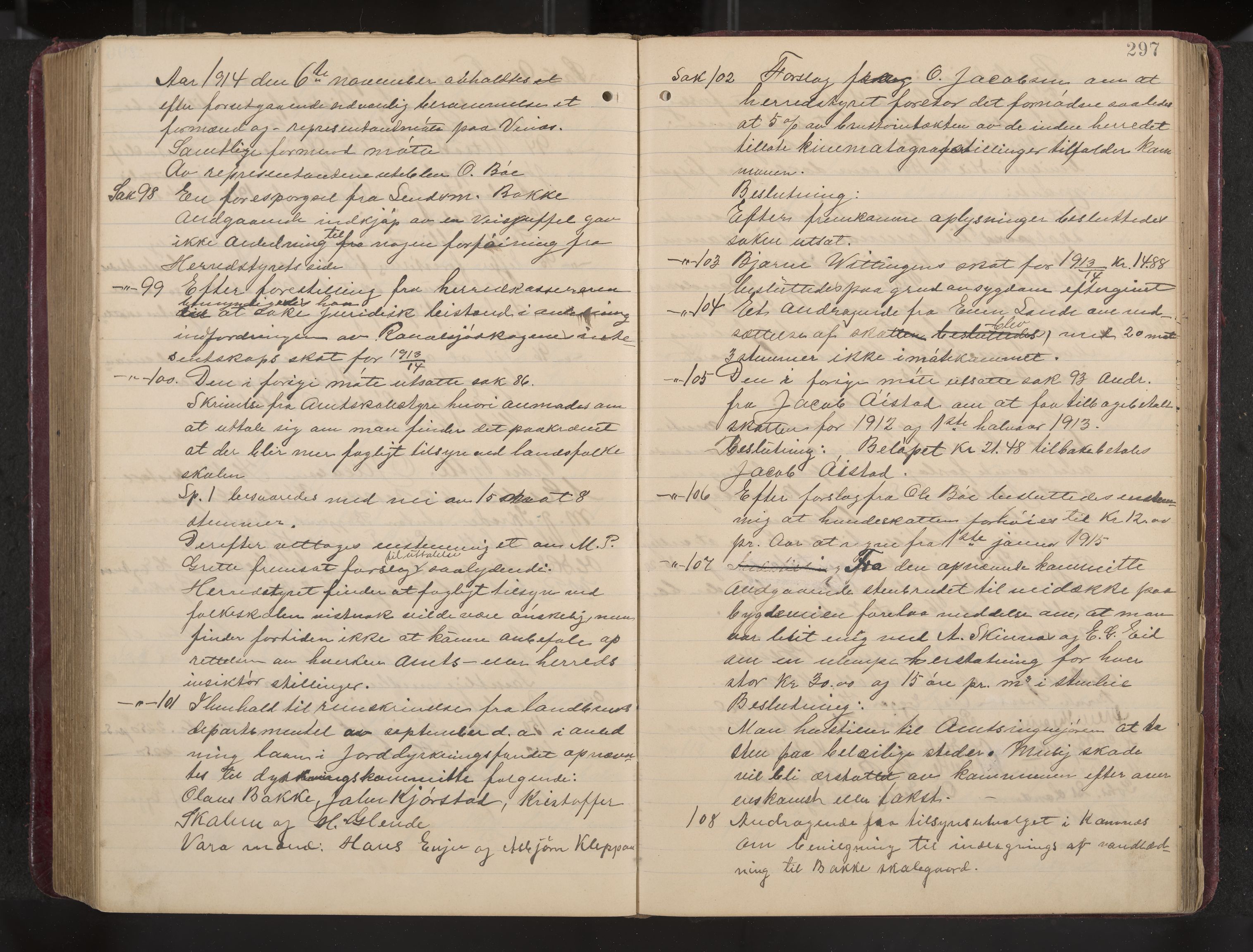 Ytre Sandsvær formannskap og sentraladministrasjon, IKAK/0629021/A/Aa/L0001: Møtebok med register, 1902-1919, p. 297