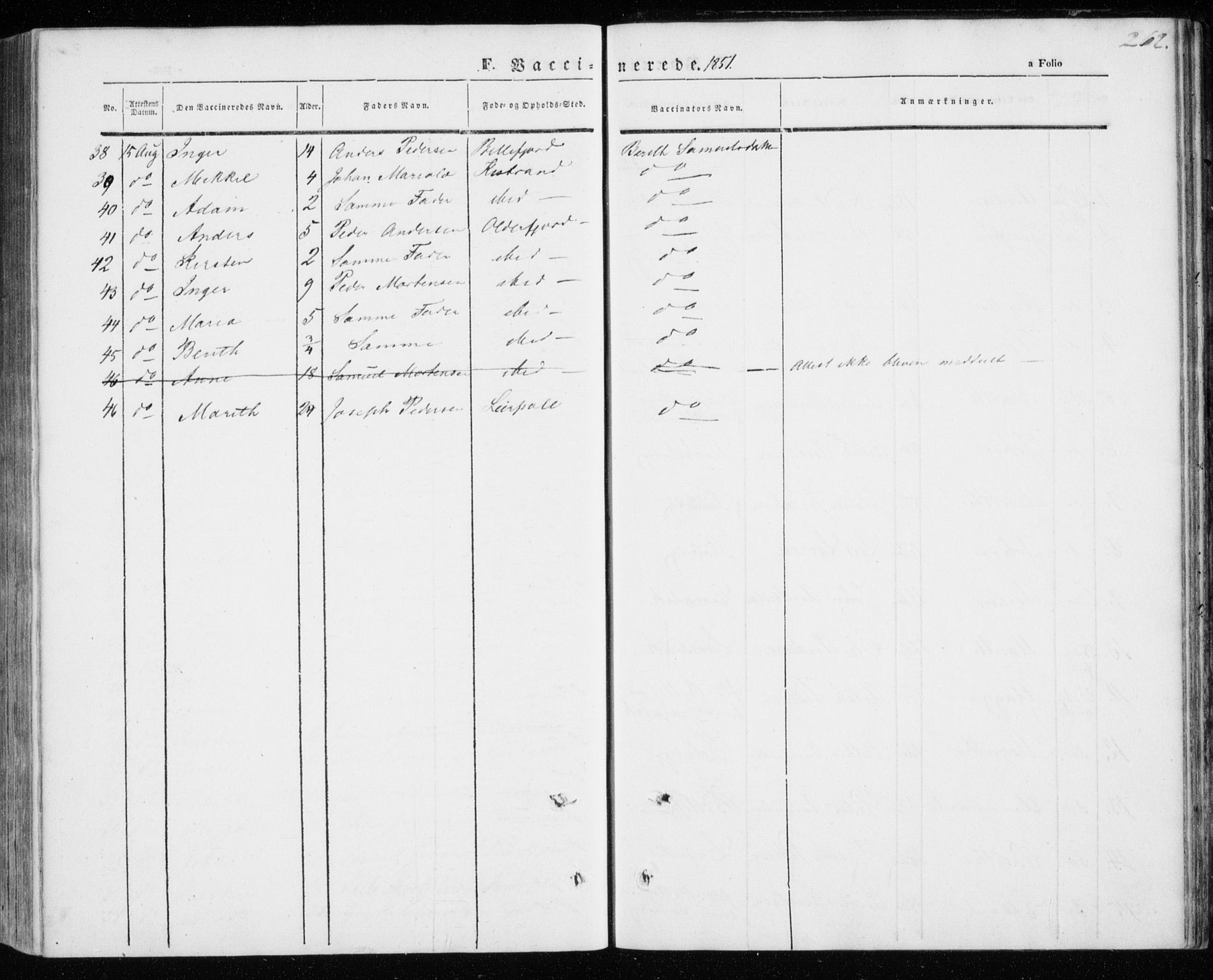 Kistrand/Porsanger sokneprestembete, AV/SATØ-S-1351/H/Ha/L0004.kirke: Parish register (official) no. 4, 1843-1860, p. 262