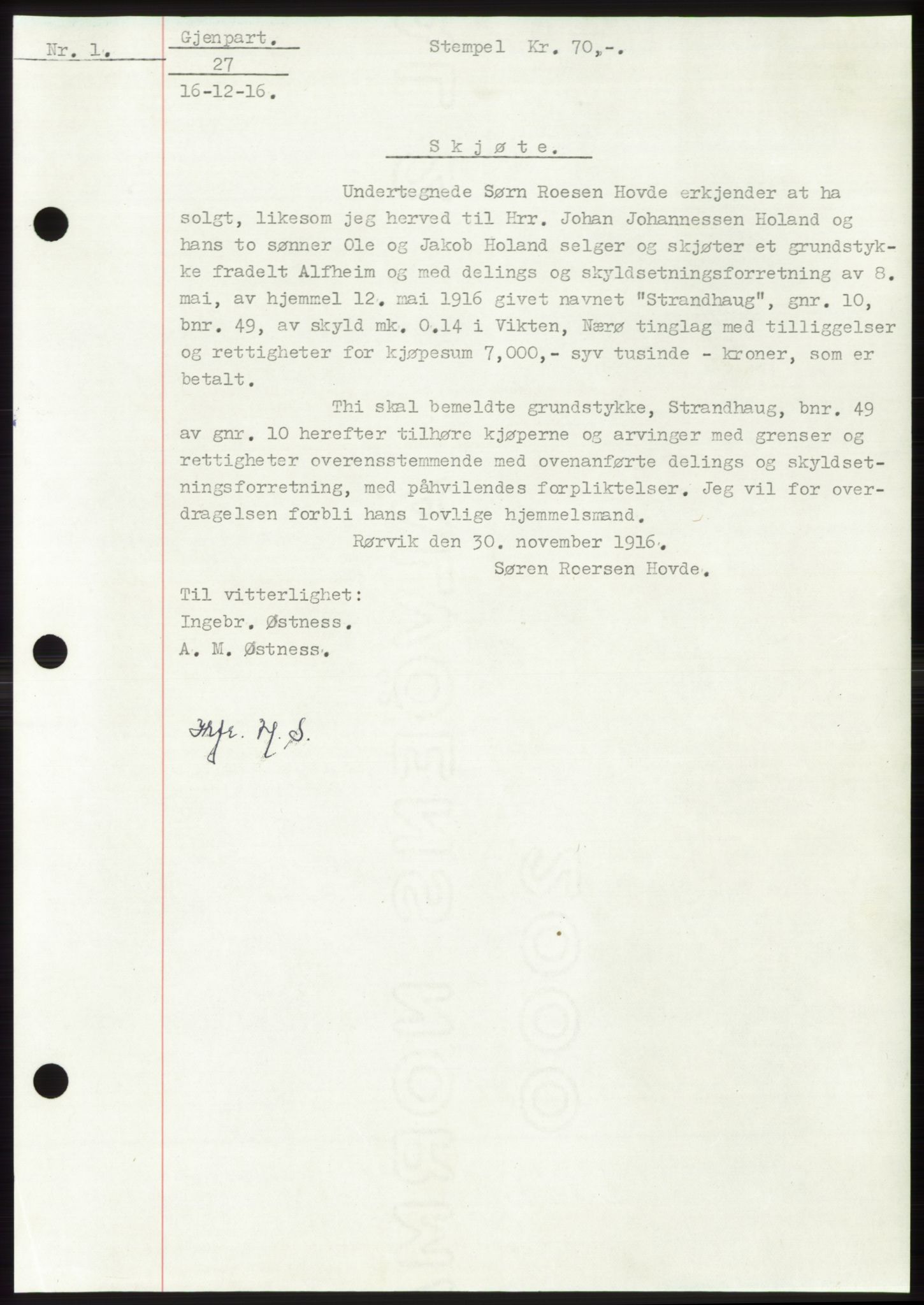 Namdal sorenskriveri, SAT/A-4133/1/2/2C: Mortgage book no. -, 1916-1921, Deed date: 16.12.1916
