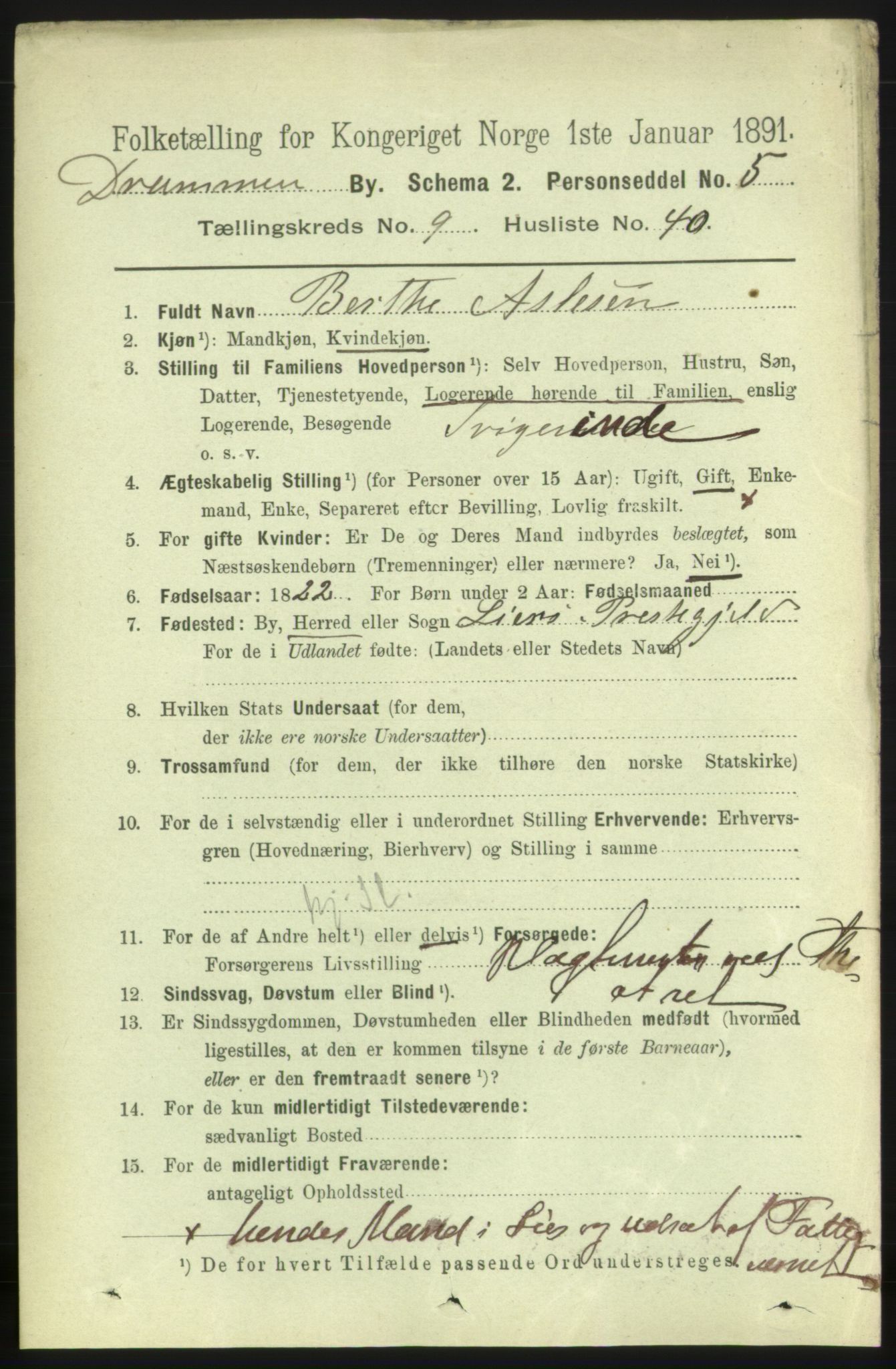 RA, 1891 census for 0602 Drammen, 1891, p. 7908